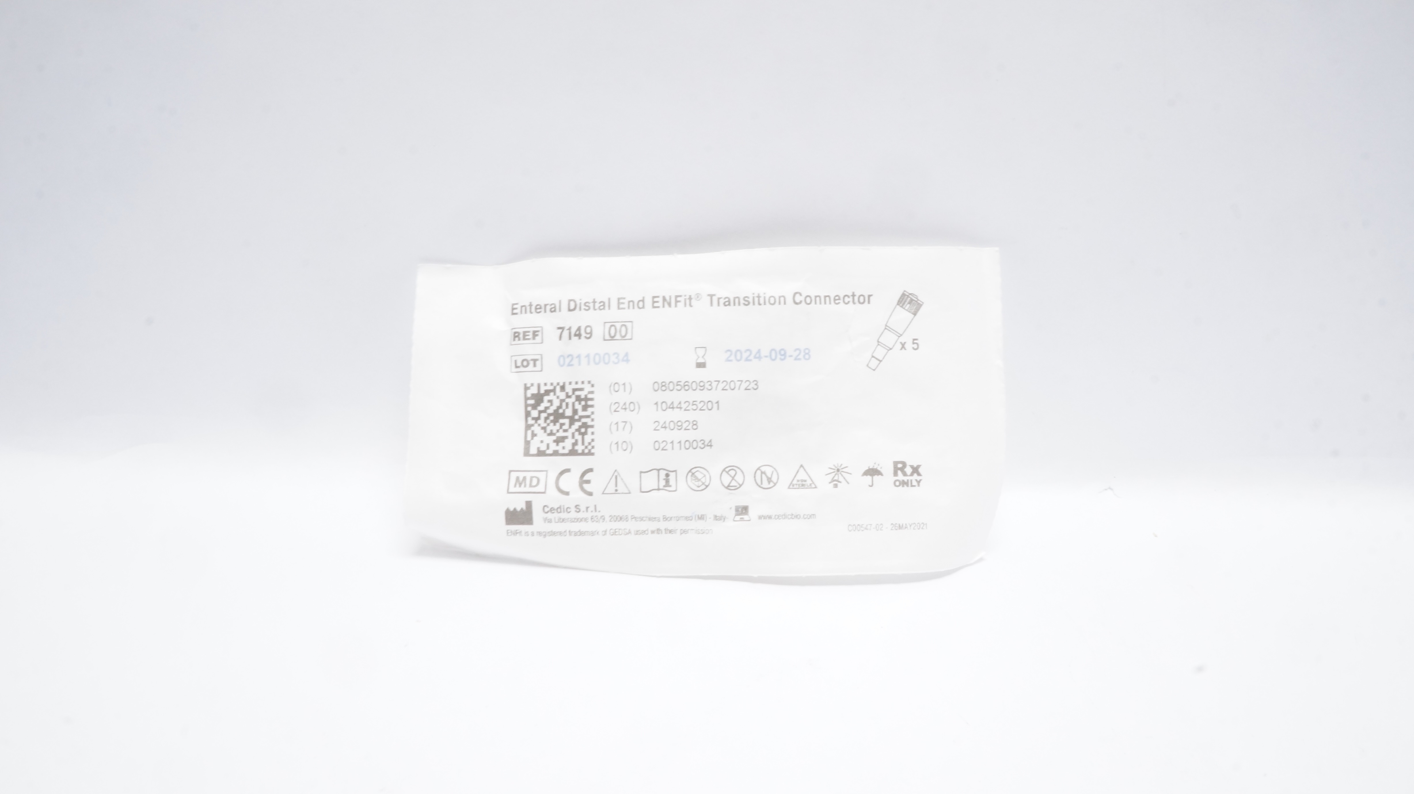 Cedic 7149 Enteral Distal END ENFit Transition Connector (x) - Pack of 5