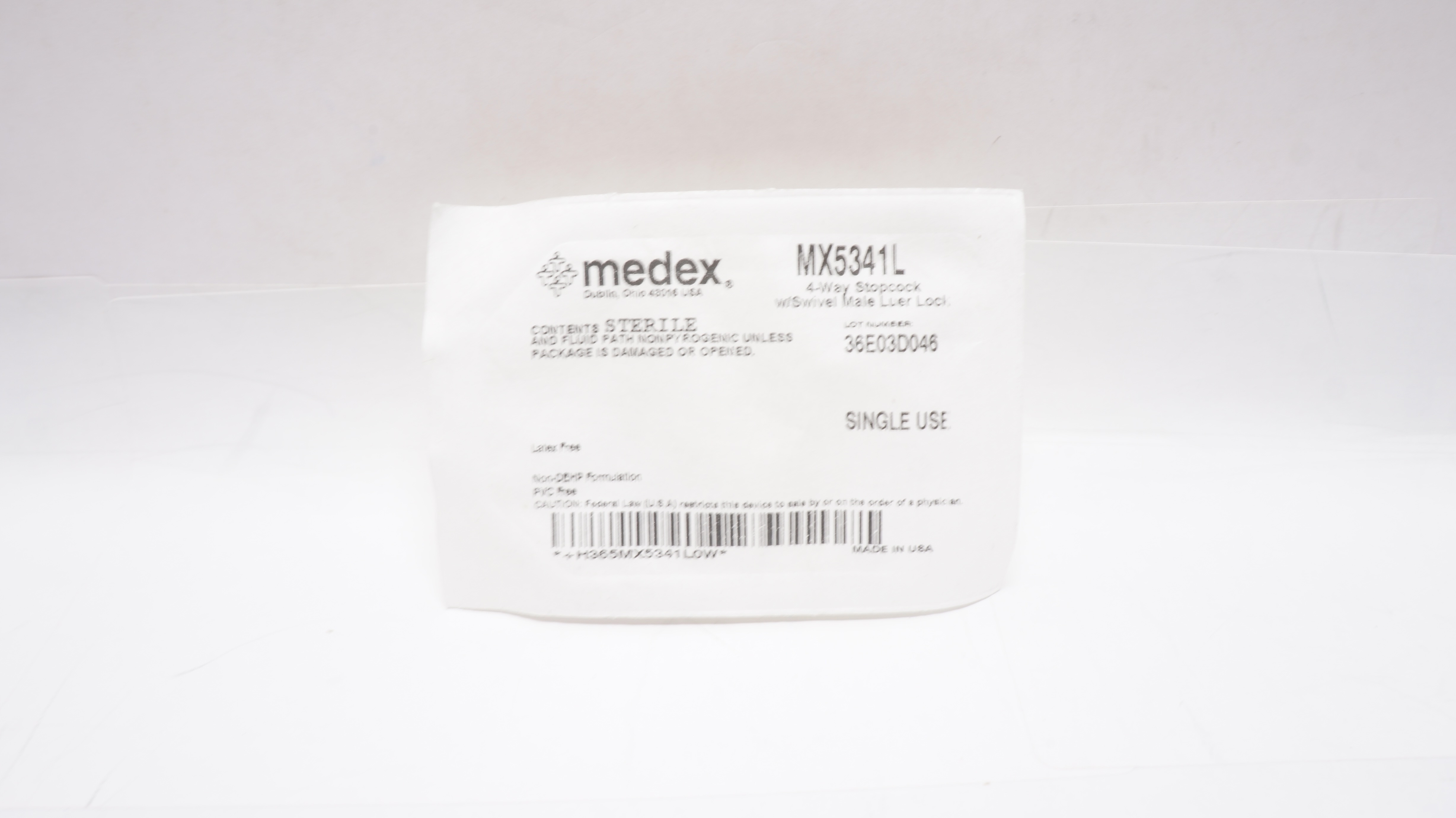 Smiths Medical MX5341L Medex 4-Way Stopcock w/Swivel Male Luer Lock