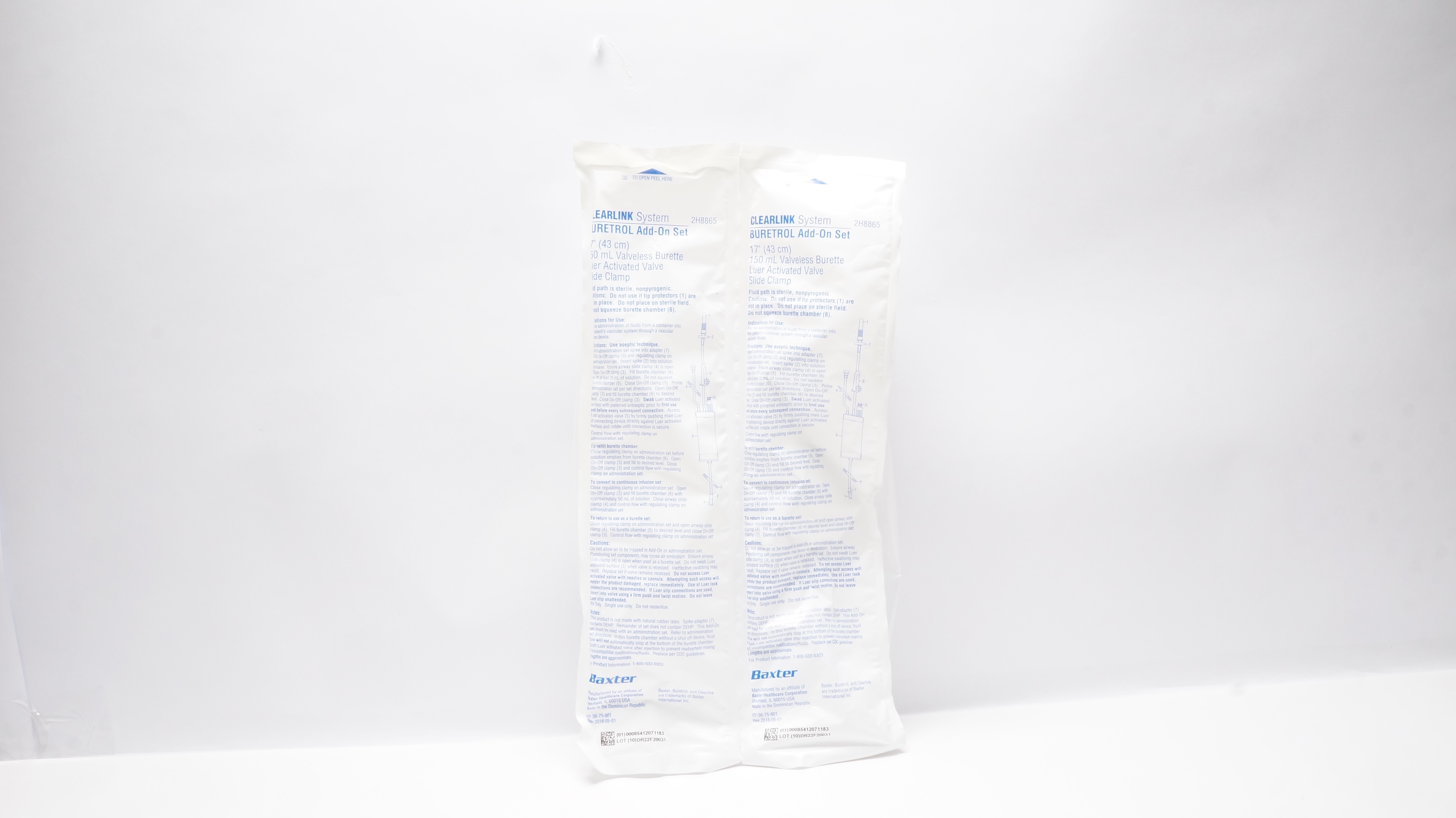 Baxter 2H8865 Clearlink System Buretrol Add-On Set 17 inch x 150mL - Lot of 2