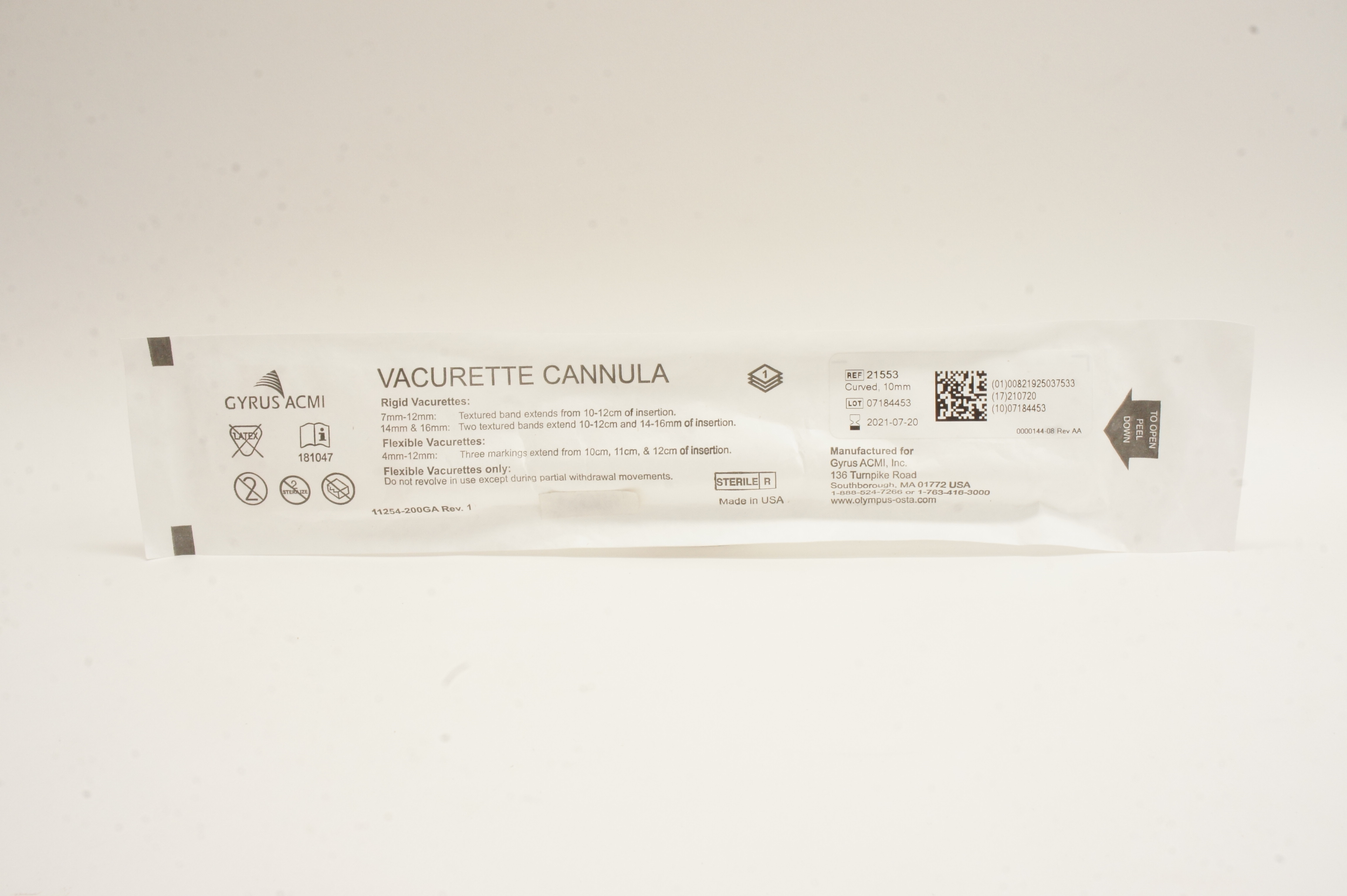 Gyrus ACMI 21553 Vacurette Cannula Curved 10mm