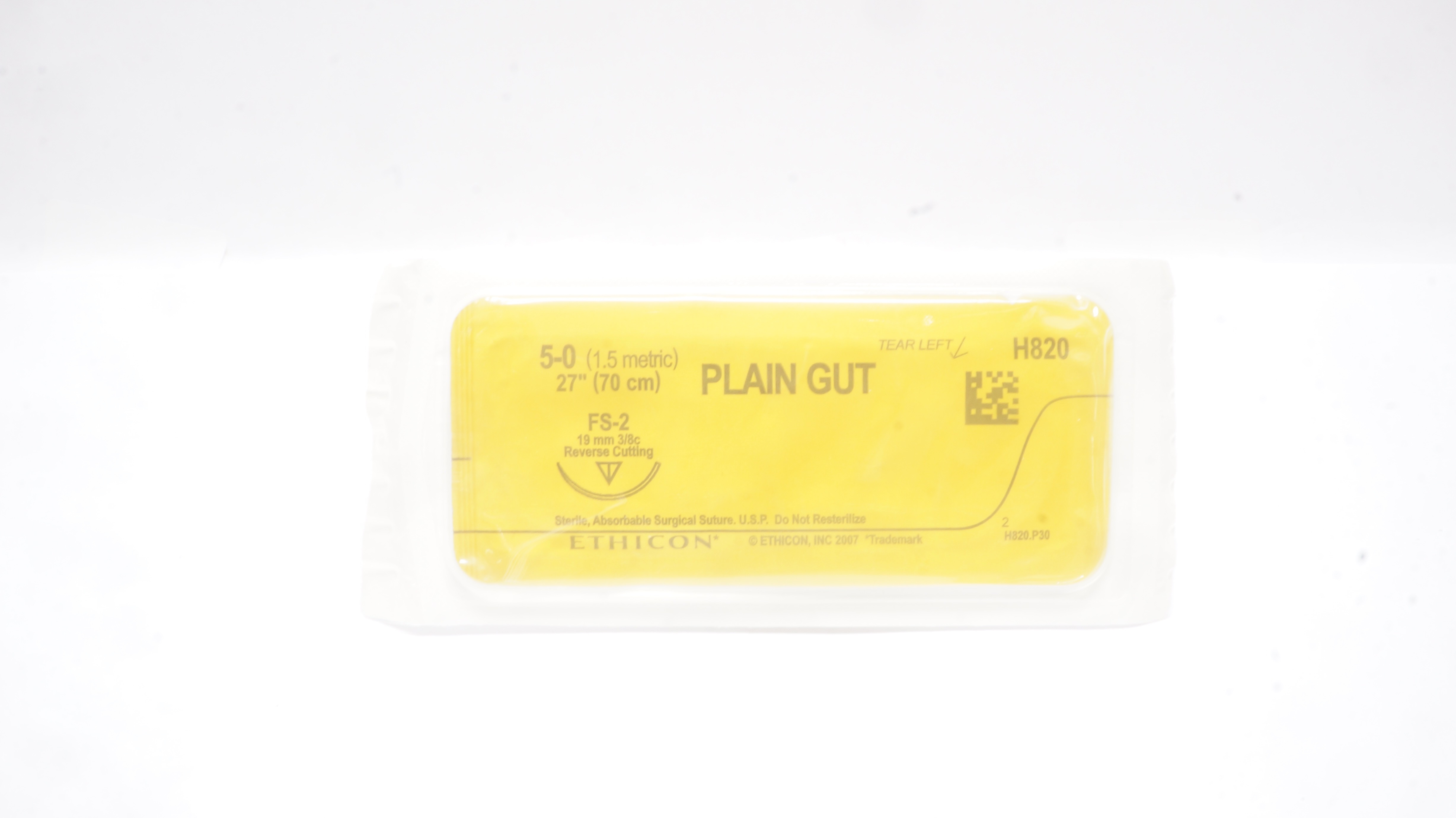 Ethicon H820 5-0 Plain Gut, FS-2, 19mm 3/8c Reverse Cutting, 27inch (x)