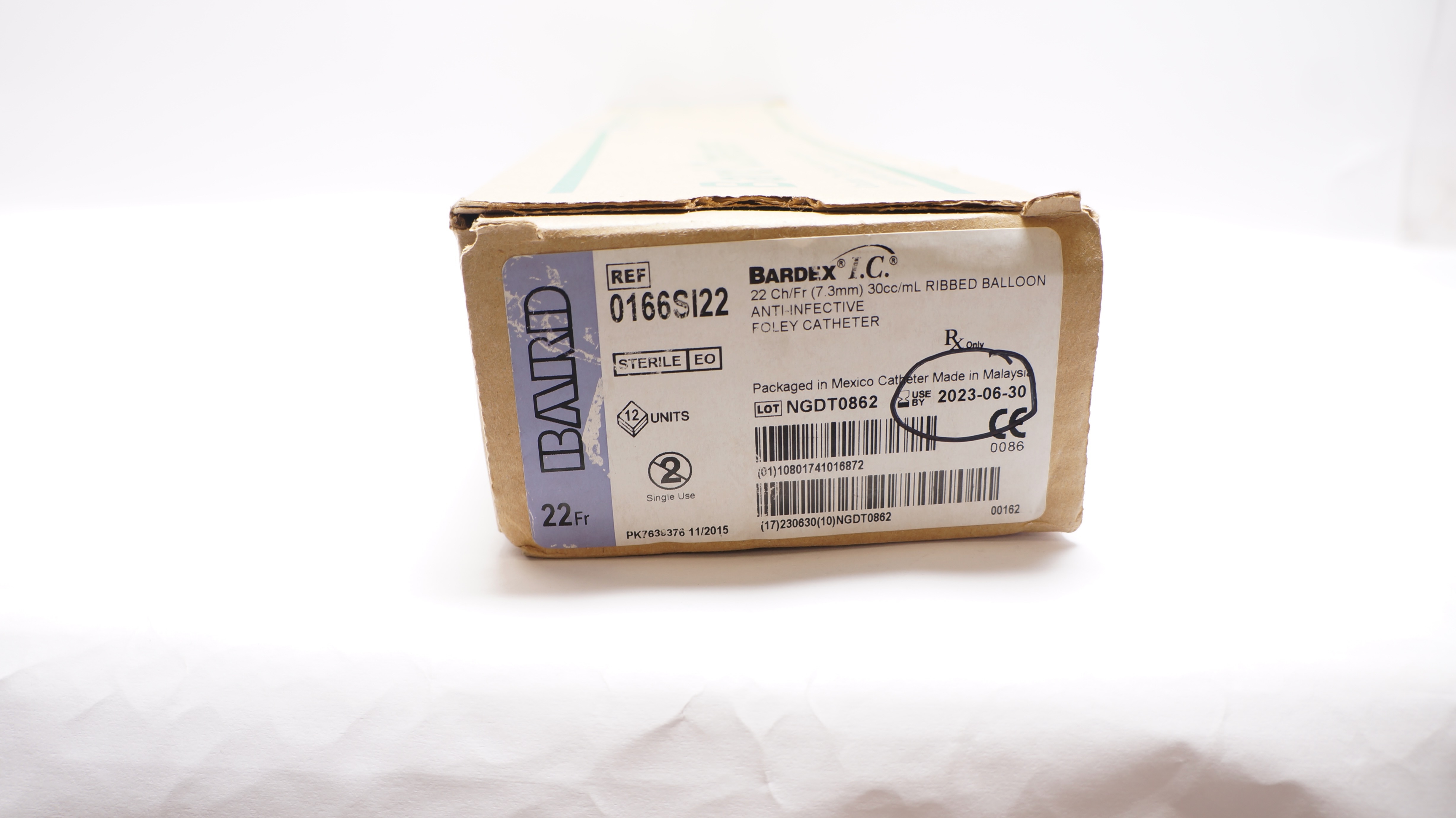 Bard 0166SI22 Bardex I.C. Anti-Infective Foley Cath. 22Ch/Fr (x) - Box of 12