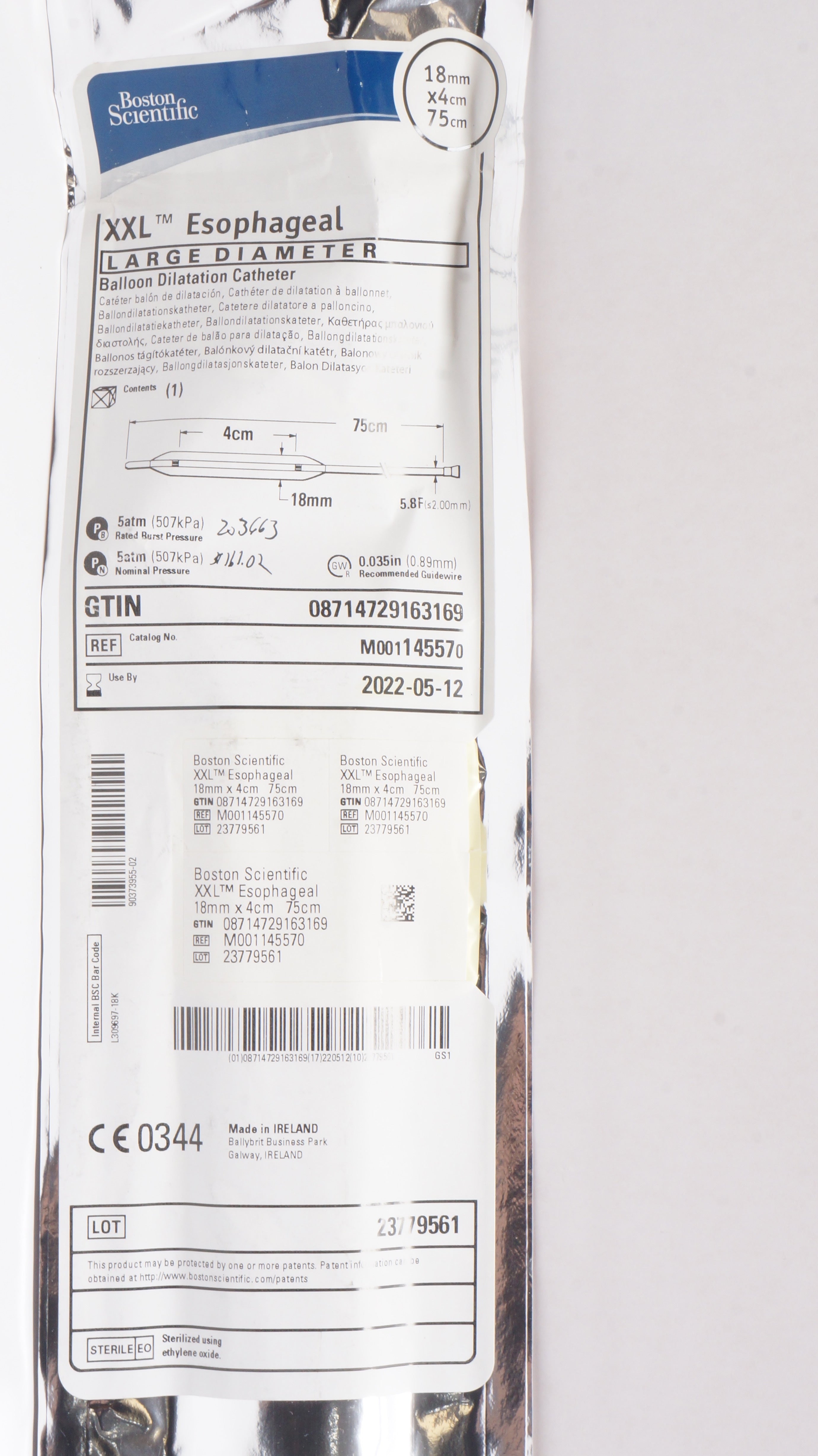 Boston Scientific M001145570 XXL Esophageal Balloon DilatationCath.18mmx4cmx75cm