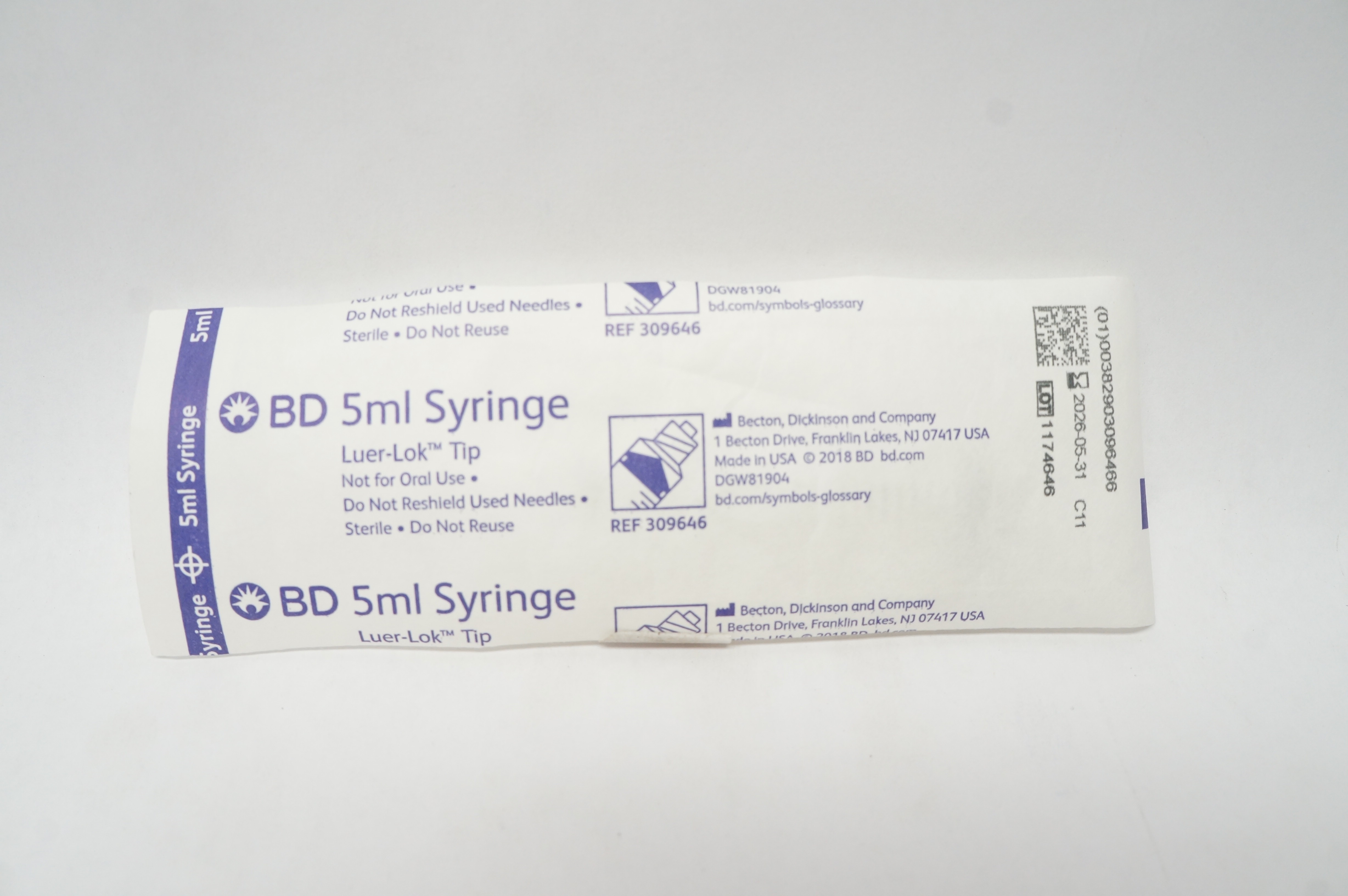 BD 309646 Syringe, Luer Lok Tip, 5 mL