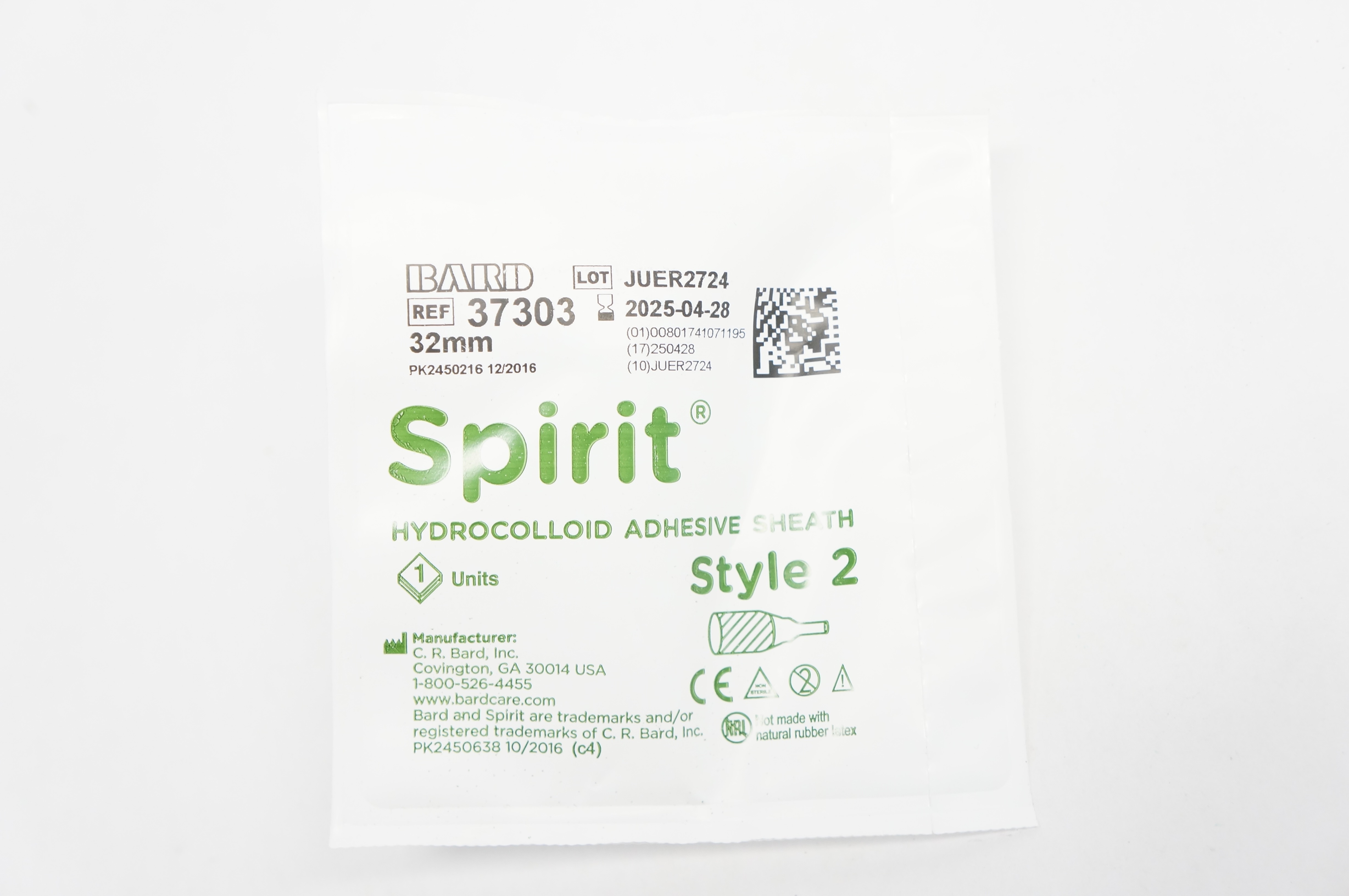 Bard 37303 Spirit Hydrocolloid Adhesive Sheath Style 2, 32mm