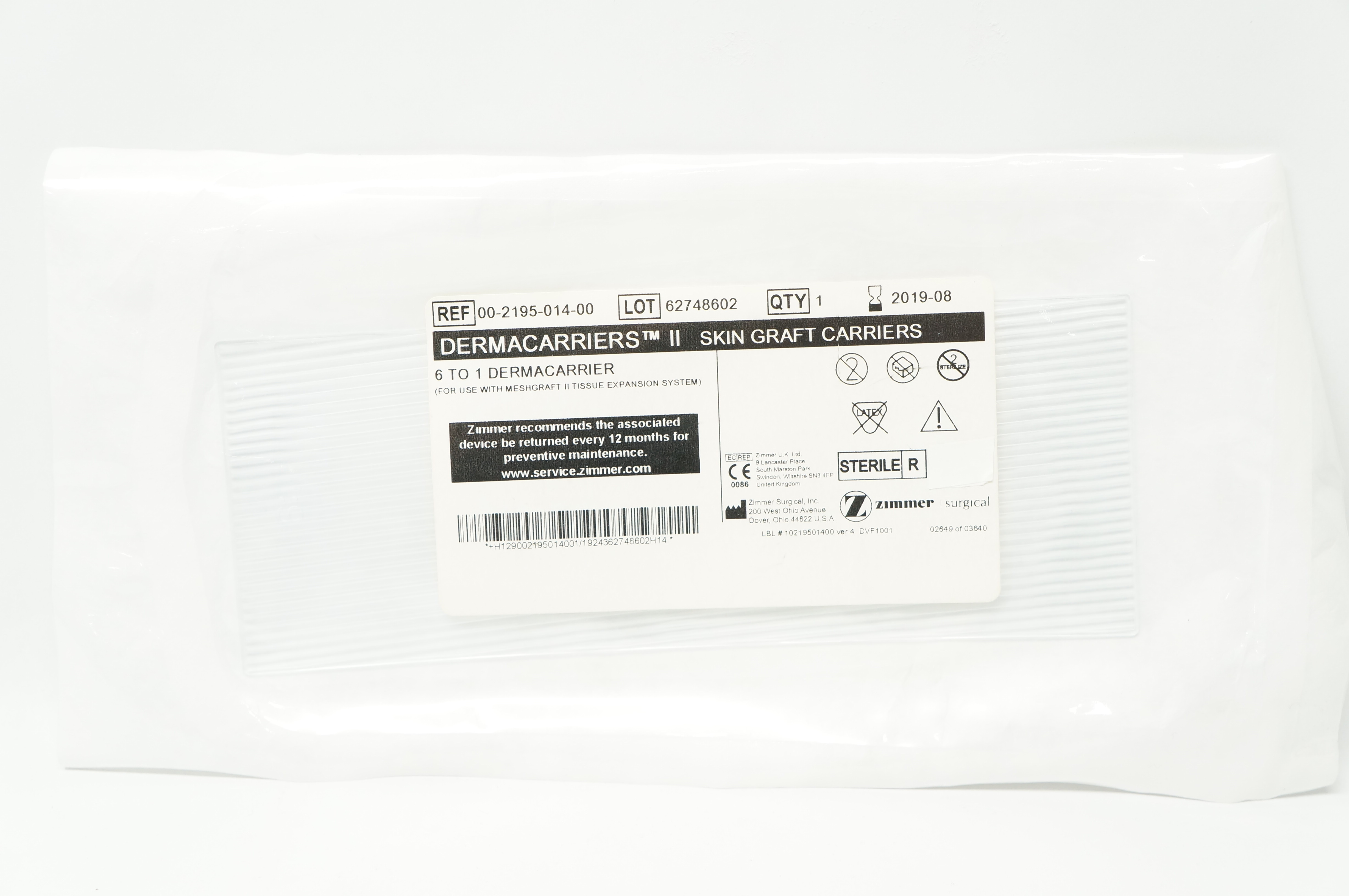 Zimmer 00-2195-014-00 Dermacarriers II Skin Graft Carriers 6 to 1 (x)