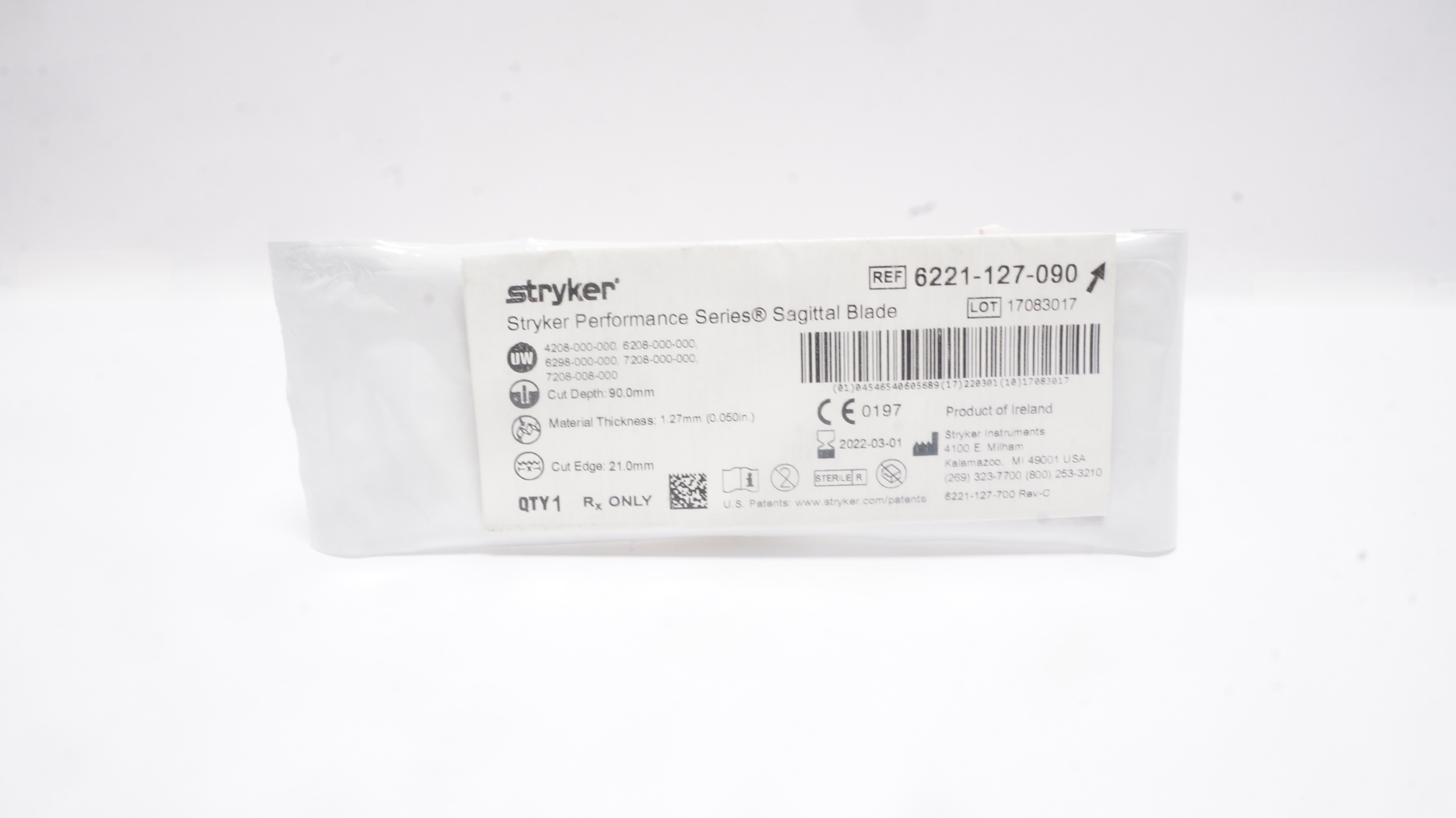 Stryker 6221-127-090 Performance Series Sagittal Blade 21.0mmx90.0mmx1.27mm (x)