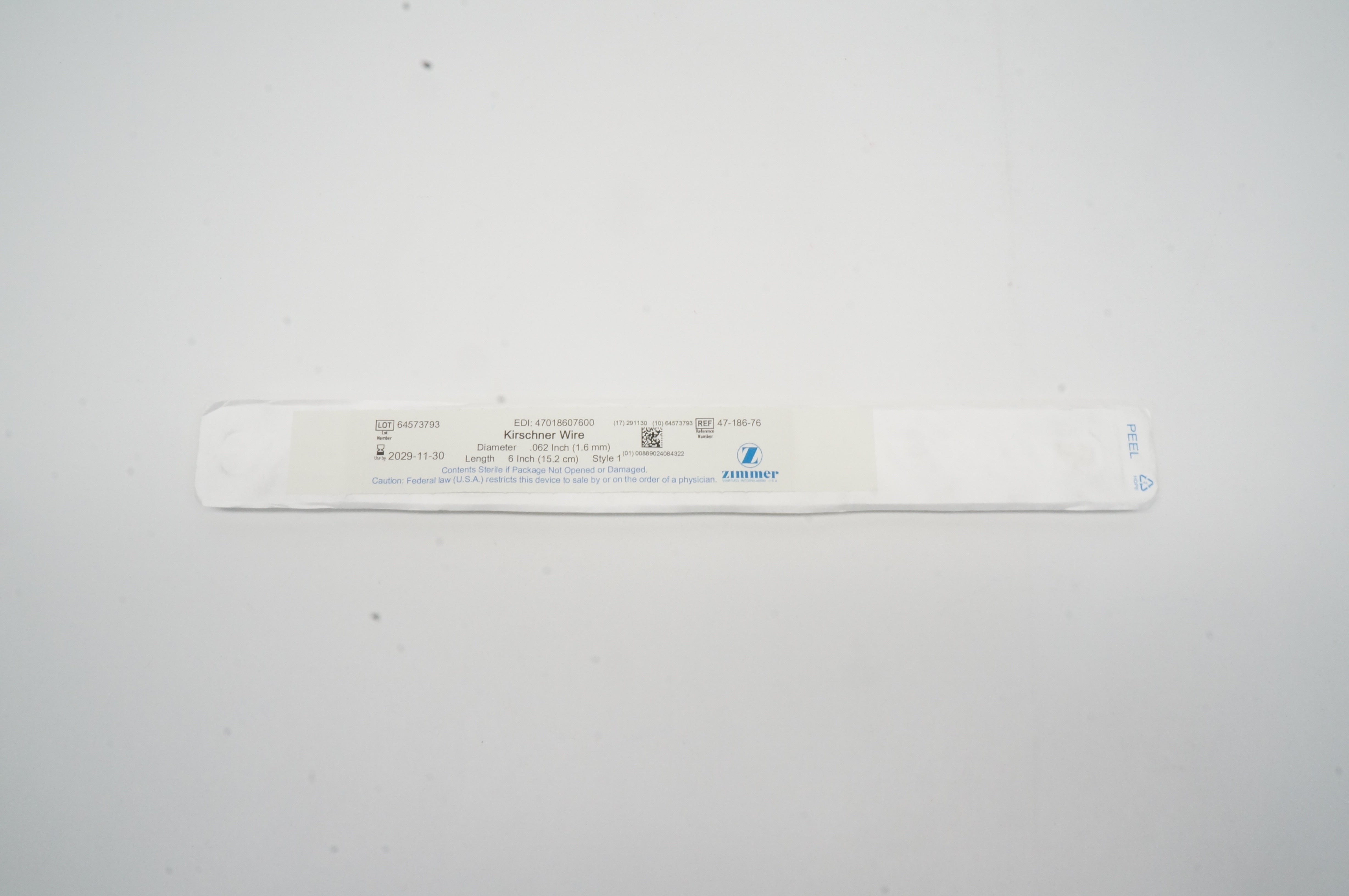 Zimmer 47-186-76 Kirschner Wire .062inch x 6inch, Style 1