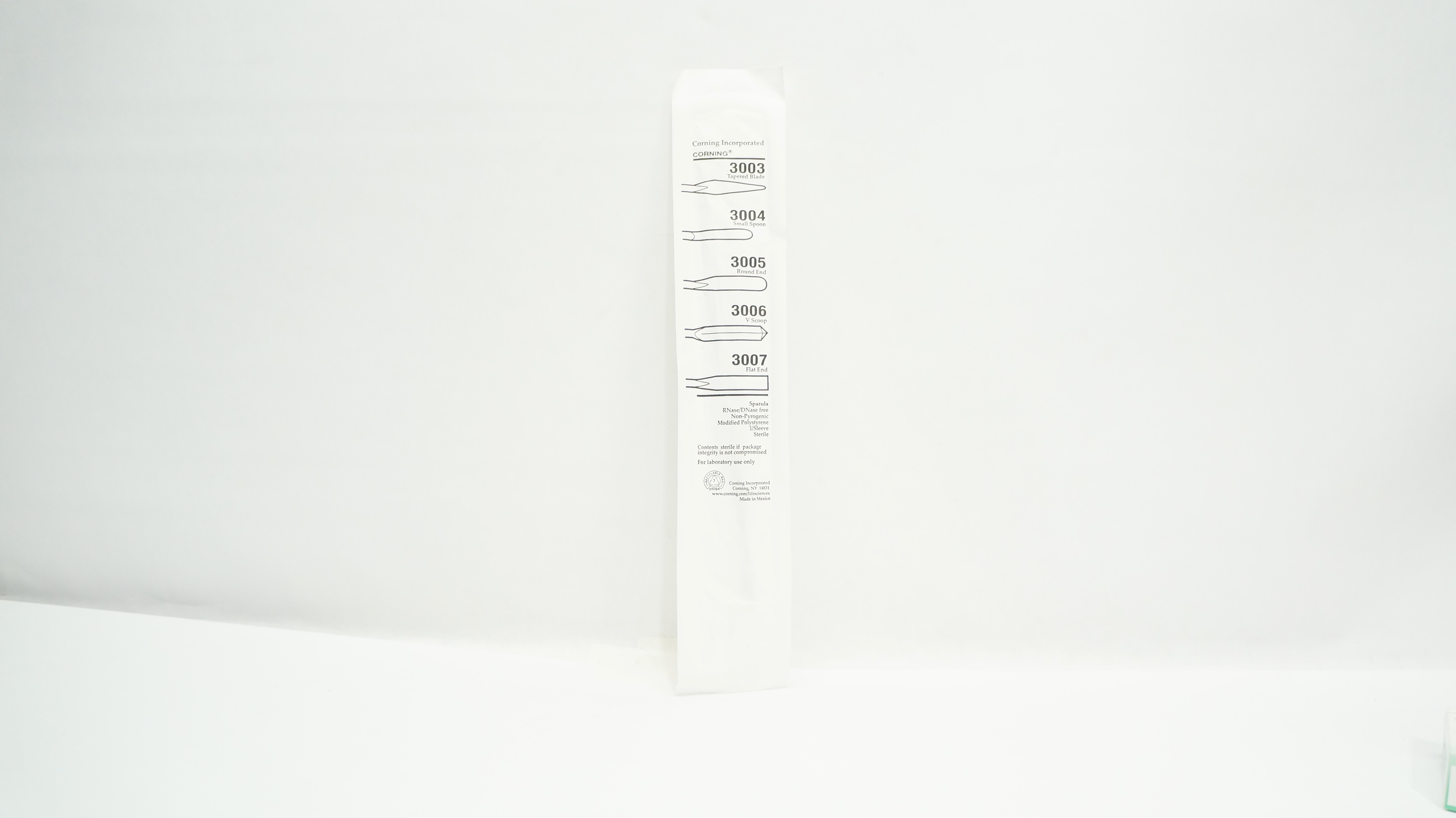 Corning 3007 Polystyrene Sterile Spatula with Flat End Blade/Spoon