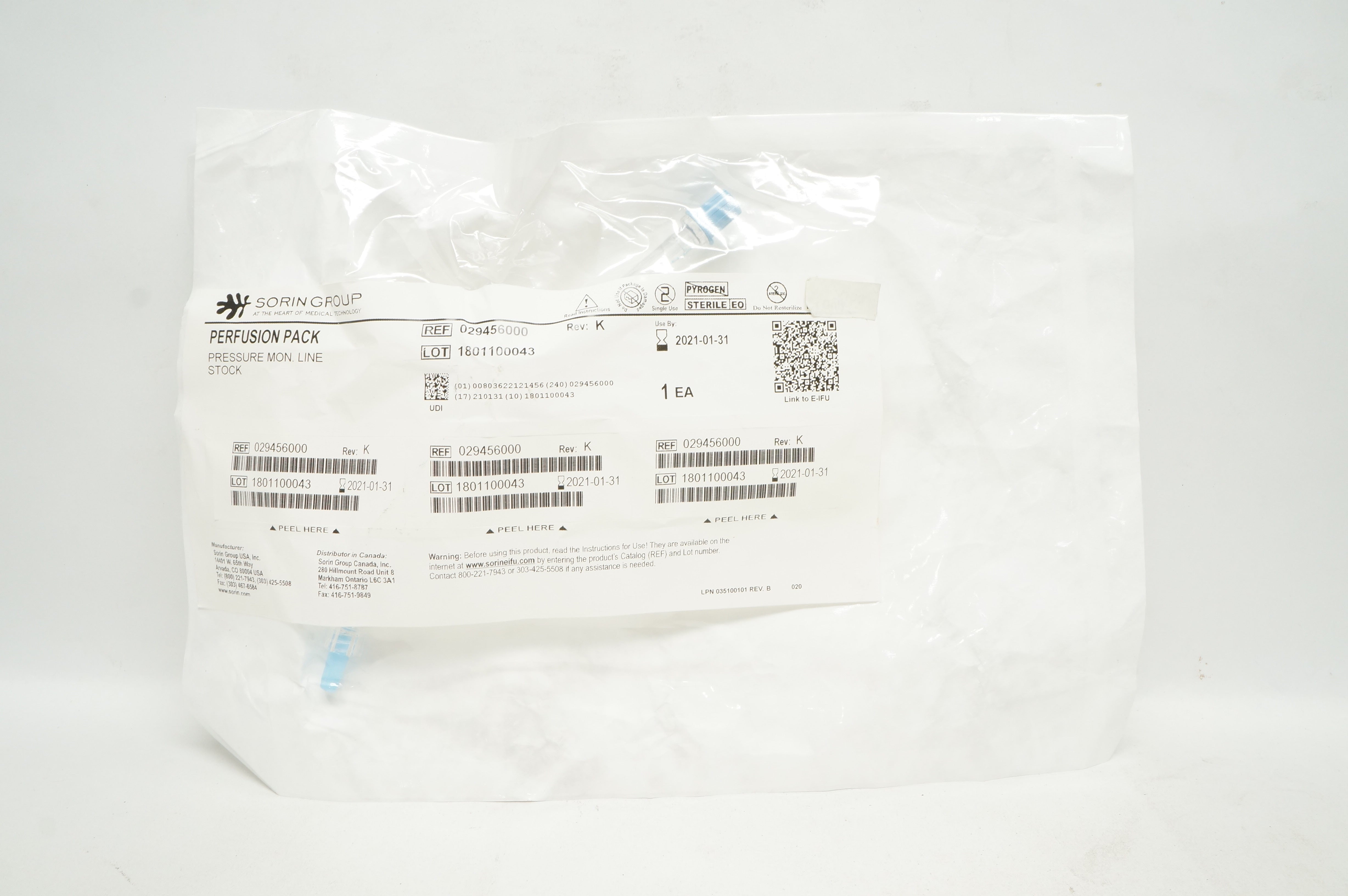 Sorin Group 029456000 Perfusion Pack Pressure Mon.Line Stock (x)