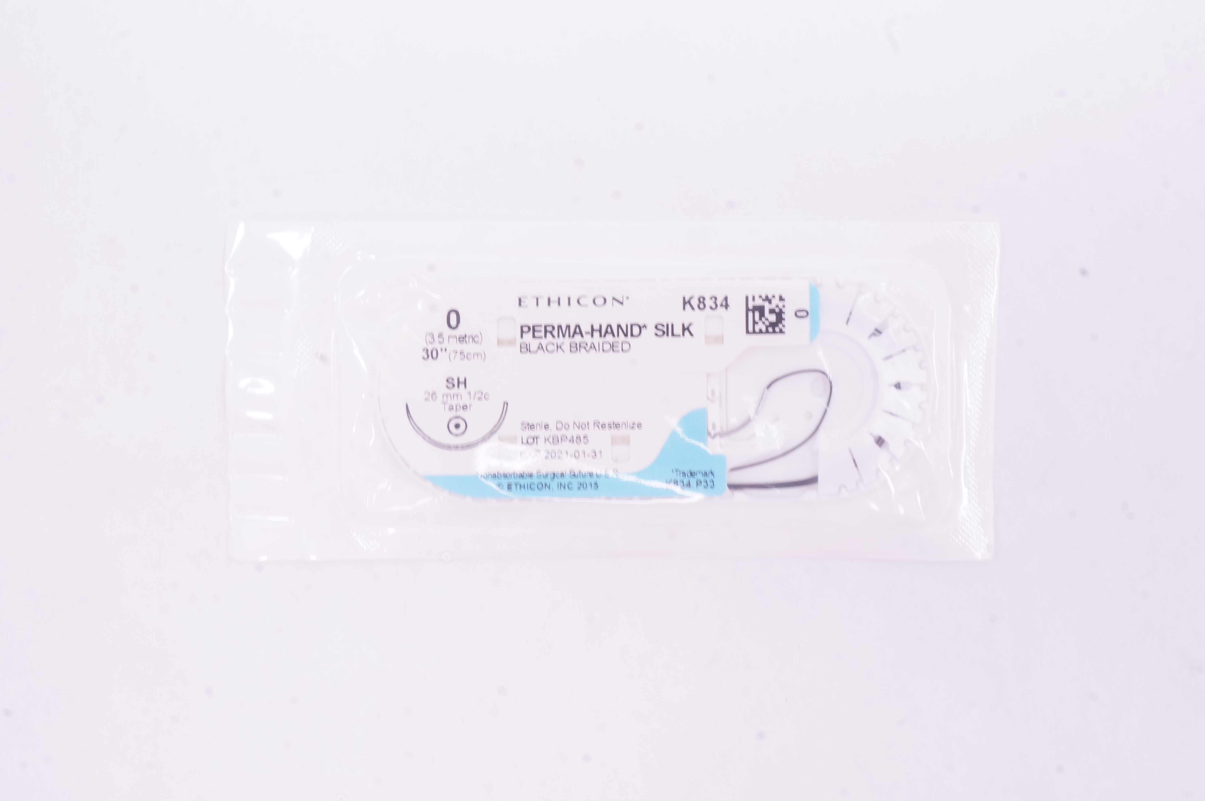 Ethicon K834 0 Perma-Hand Silk Stre SH 26mm 1/2c Taper, 30inch (x)