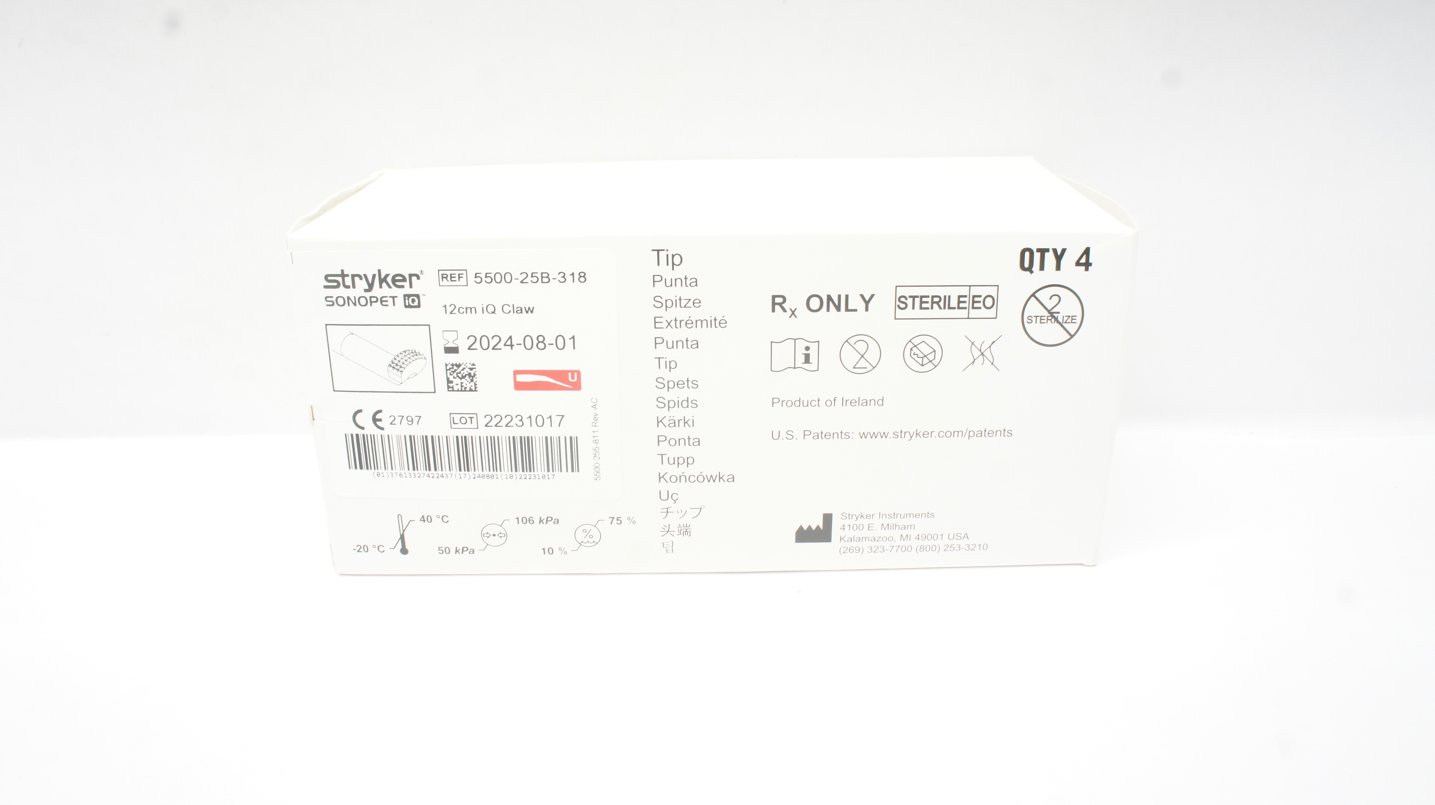 Stryker 5500-25B-318 Sonopet IQ 12 cm IQ Claw Tip (x) - Box of 4