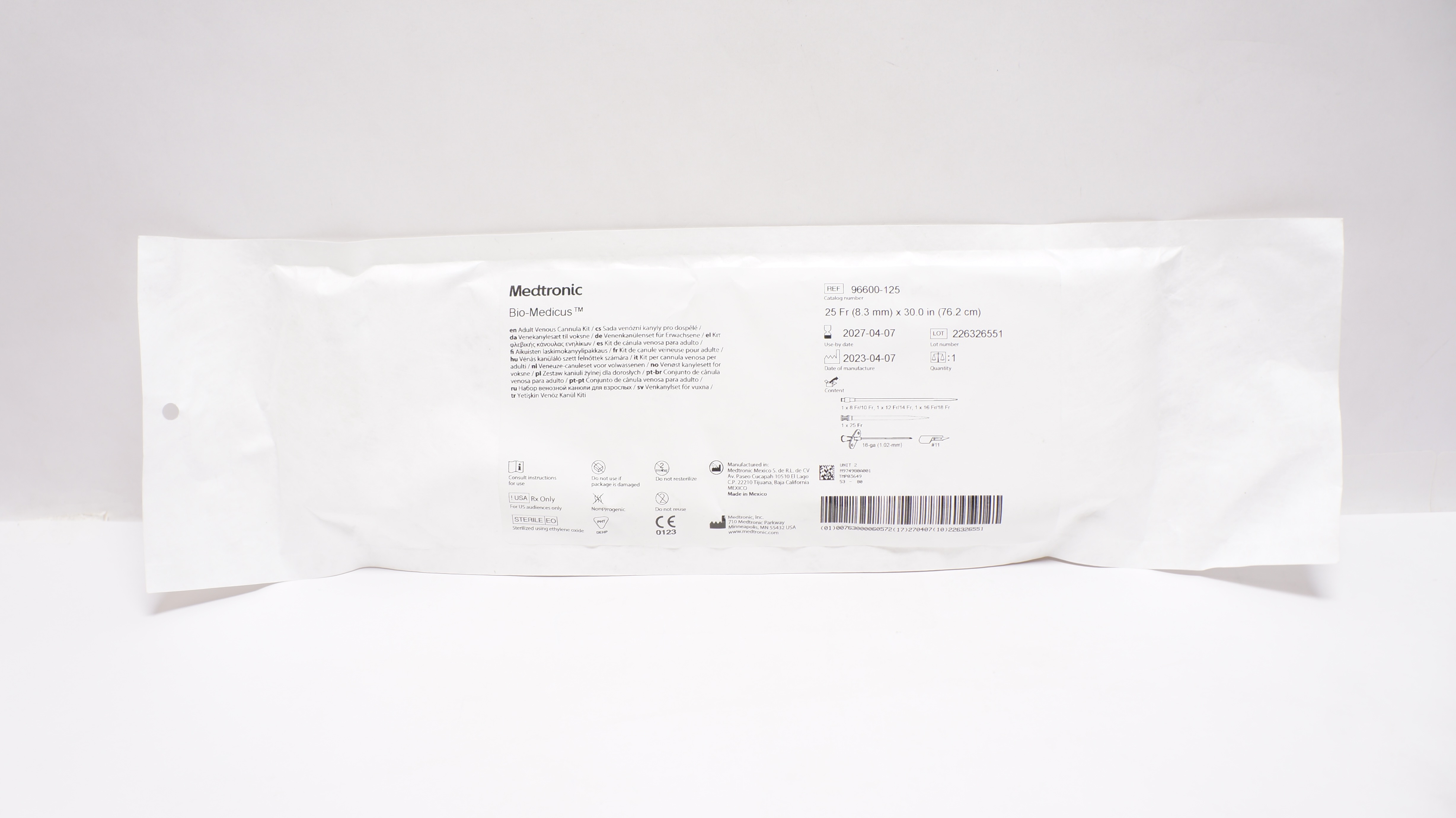 Medtronic 96600125 BioMedicus Adult Venous Cannula Kit 25Fr x 30.0inch