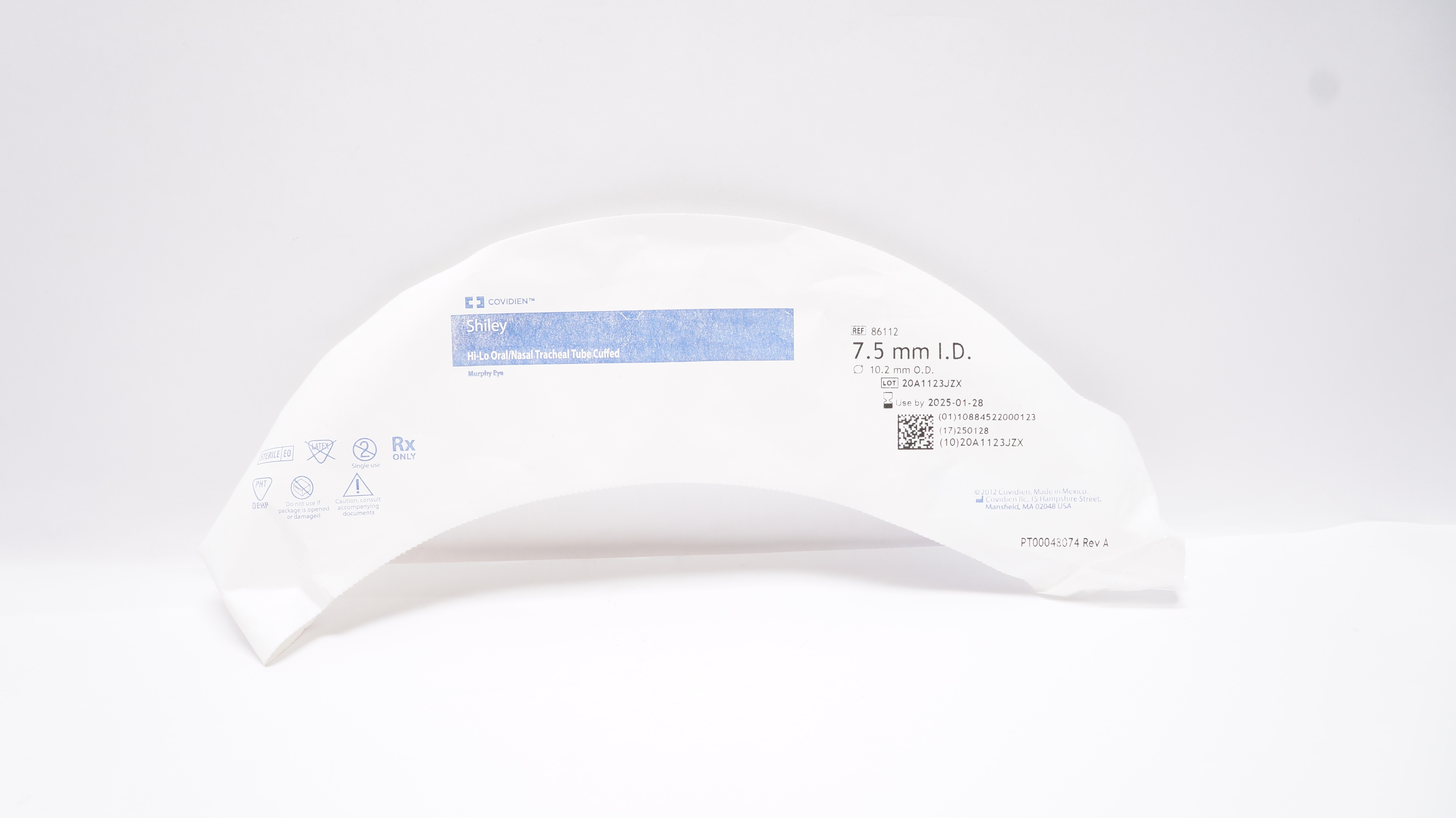 Covidien 86112 Shiley Hi-Lo Oral/Nasal Tracheal Tube Cuffed 7.5mm ID x 10.2mm OD