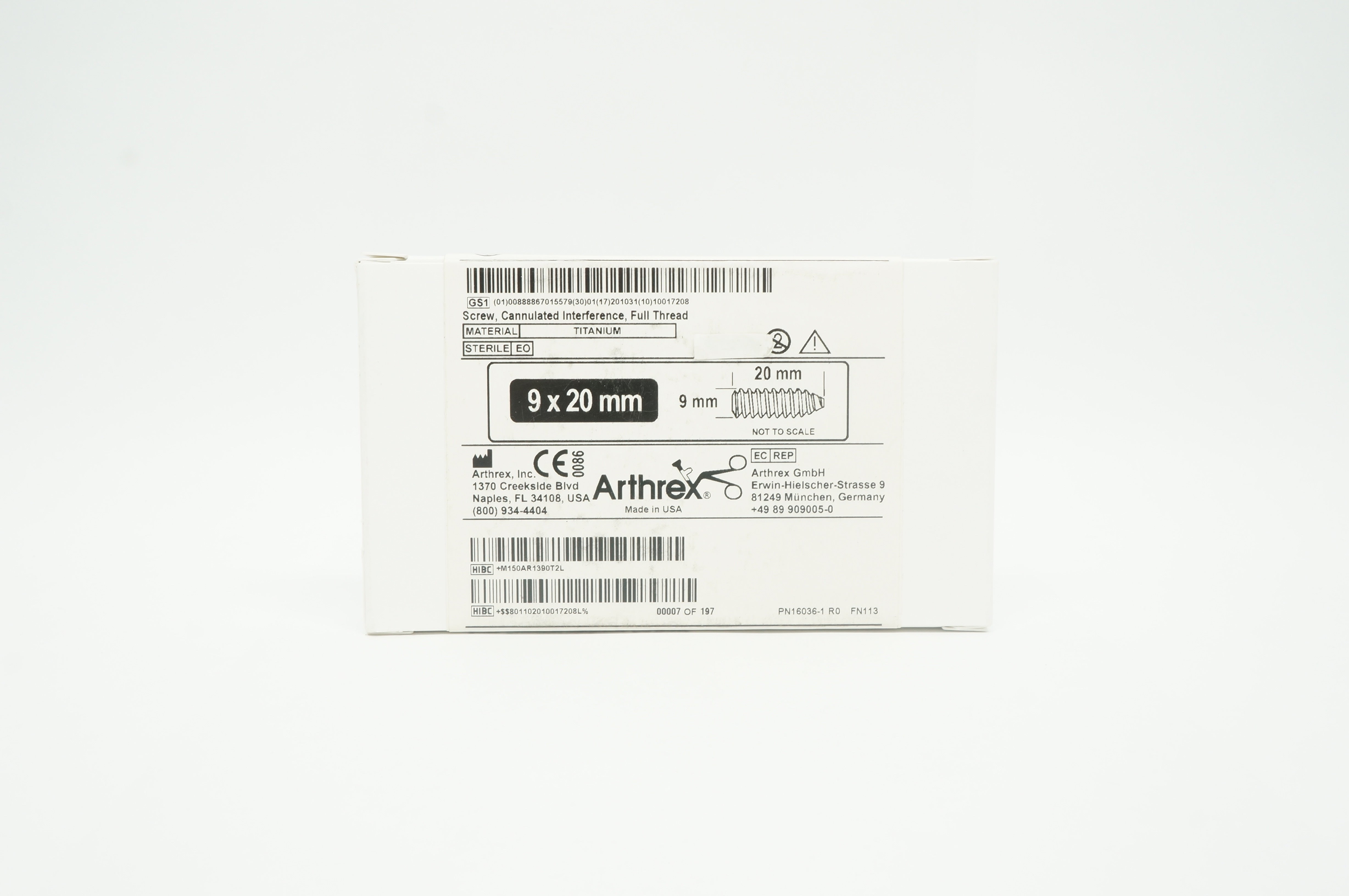 Arthrex AR-1390T Screw Cannulated Interference, Full Thread 9mm x 20mm (x)