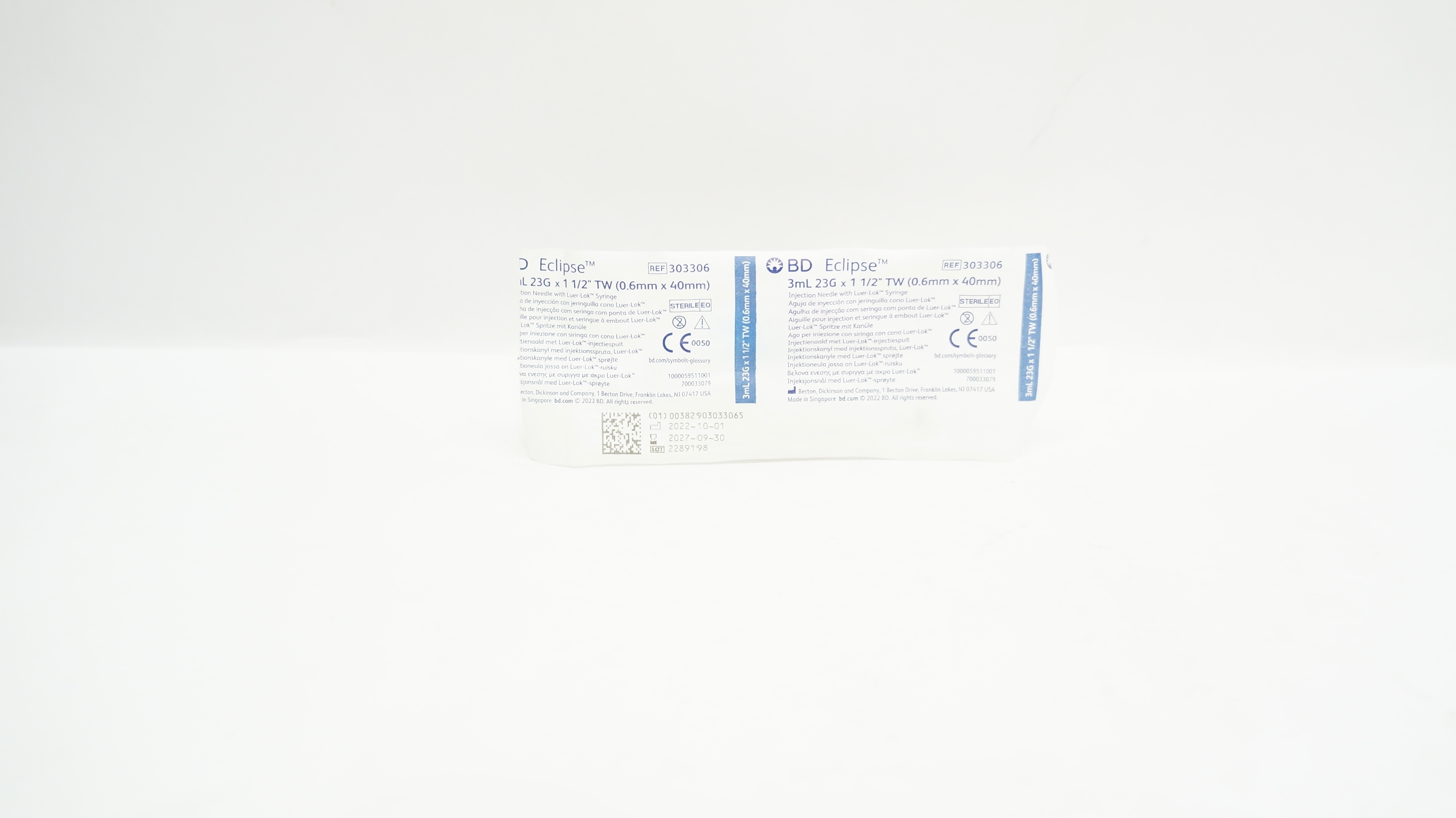 BD 303306 Eclipse Injection Ndle W/Luer-Lok Syringe 3mL 23G x 1 1/2inch TW