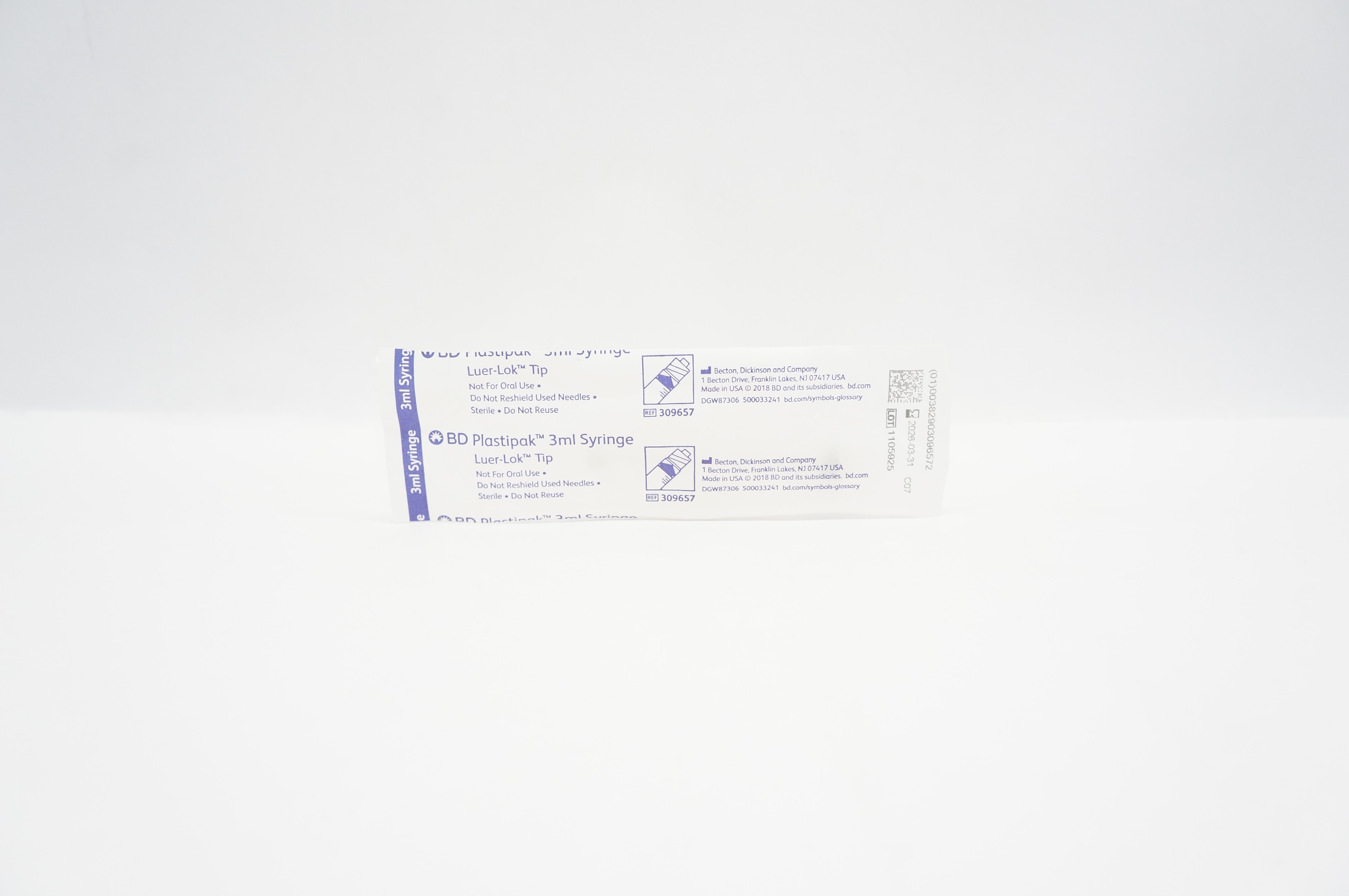 BD 309657 Plastipak Luer-Lok Tip 3mL Syringe