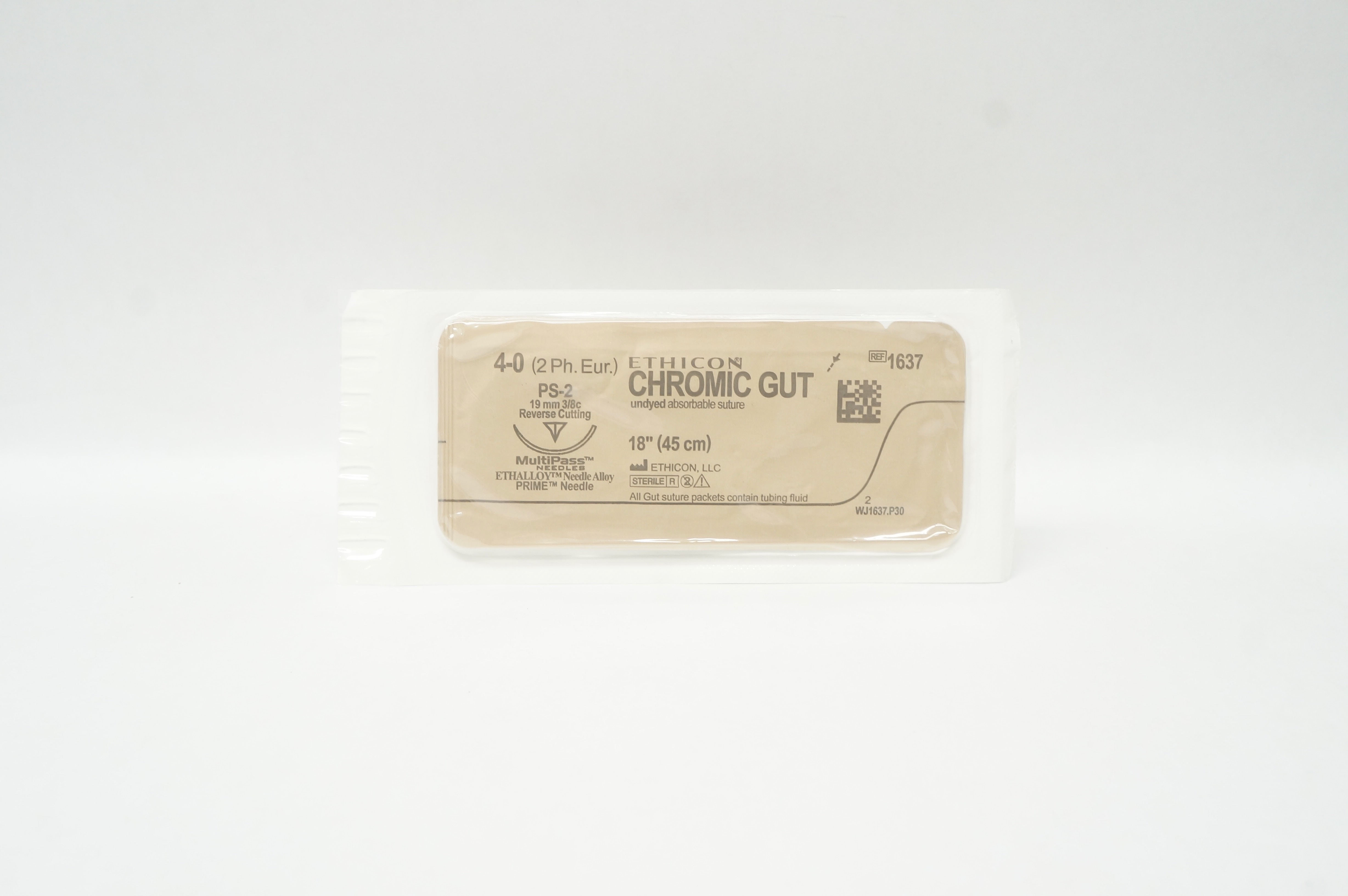 Ethicon 1637 4-0 CHROMIC GUT, PS-2, 19mm 3/8c Reverse Cutting, 18inch