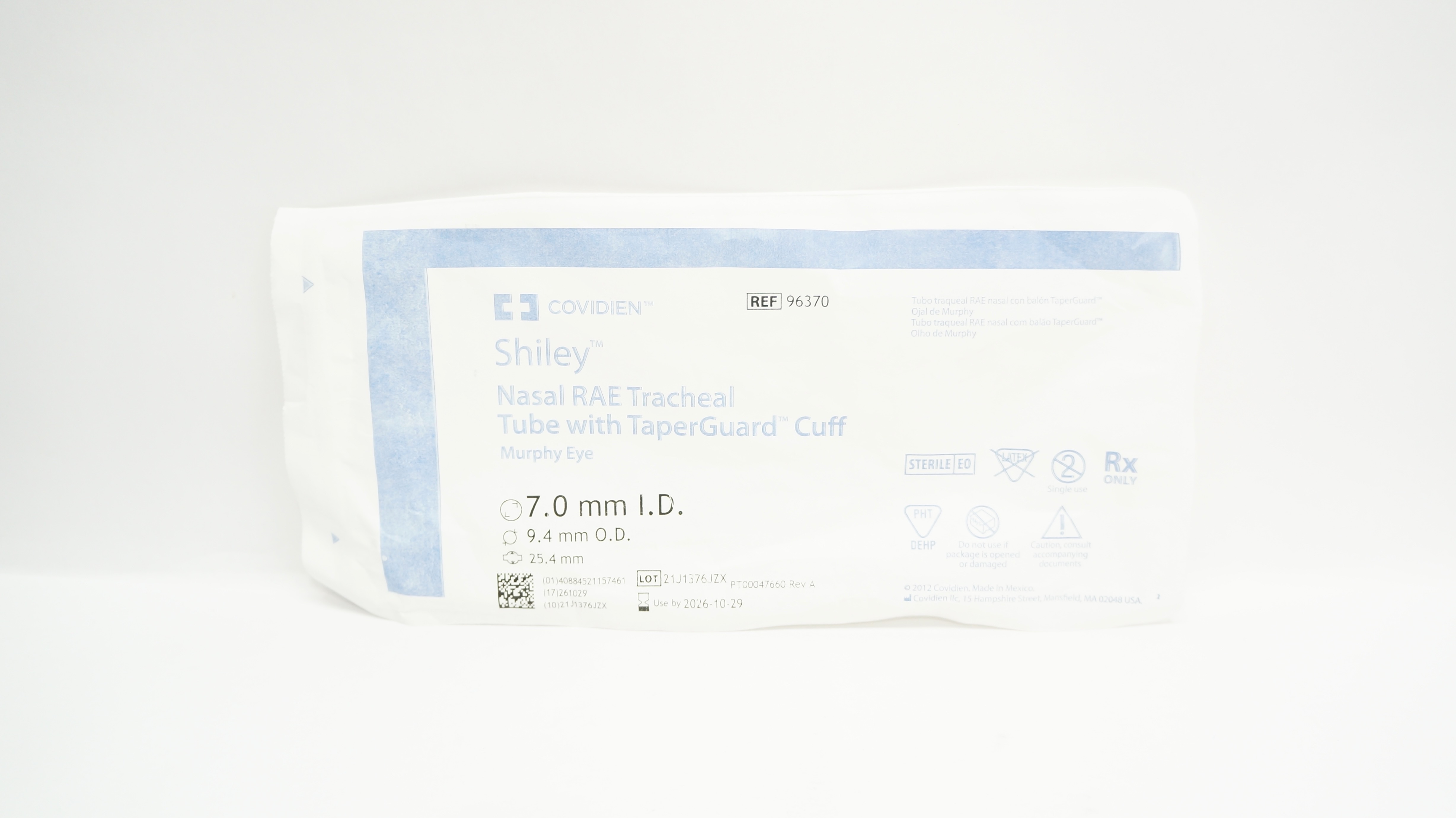Covidien 96370 Shiley Nasal RAE Tracheal Tube with TaperGuard Cuff 7.0mm ID