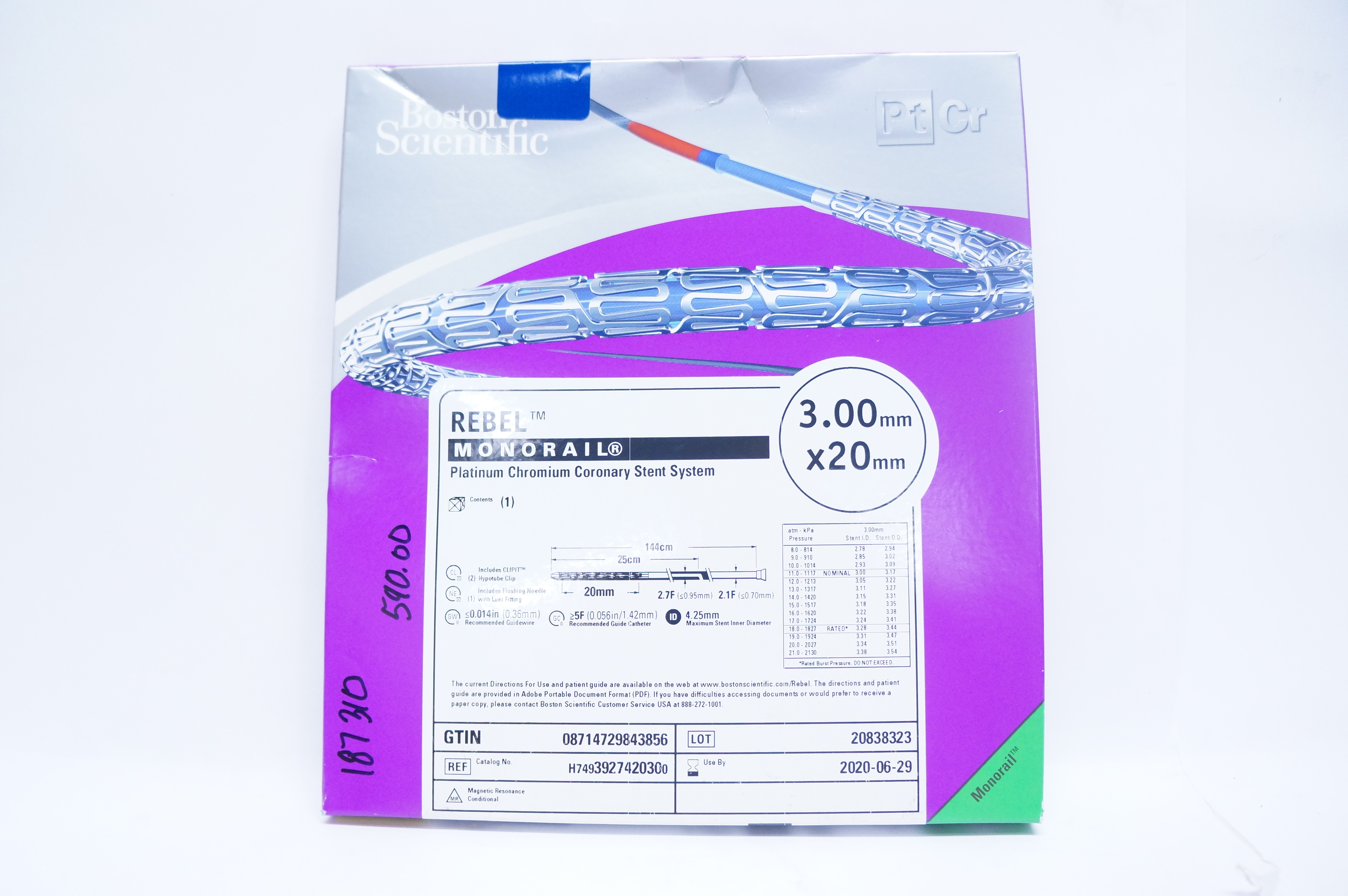 Boston Scientific 392742030 REBEL Monorail Platinum Chromium 3.00mm x 20mm (x)
