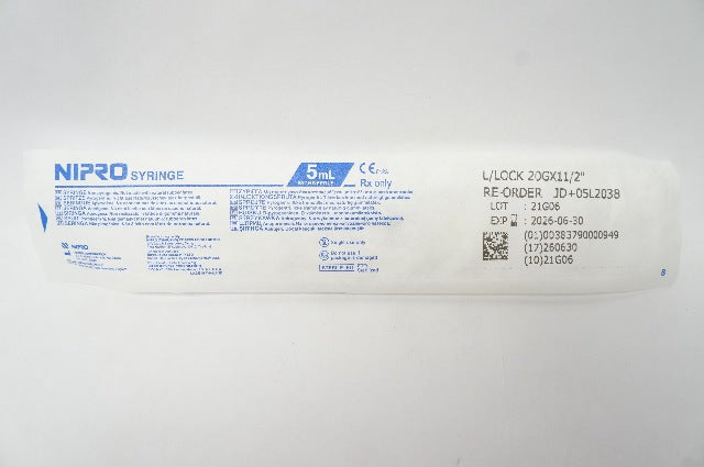 Nipro JD+05L2038 Disposable Syringe with Ndle, 5mL