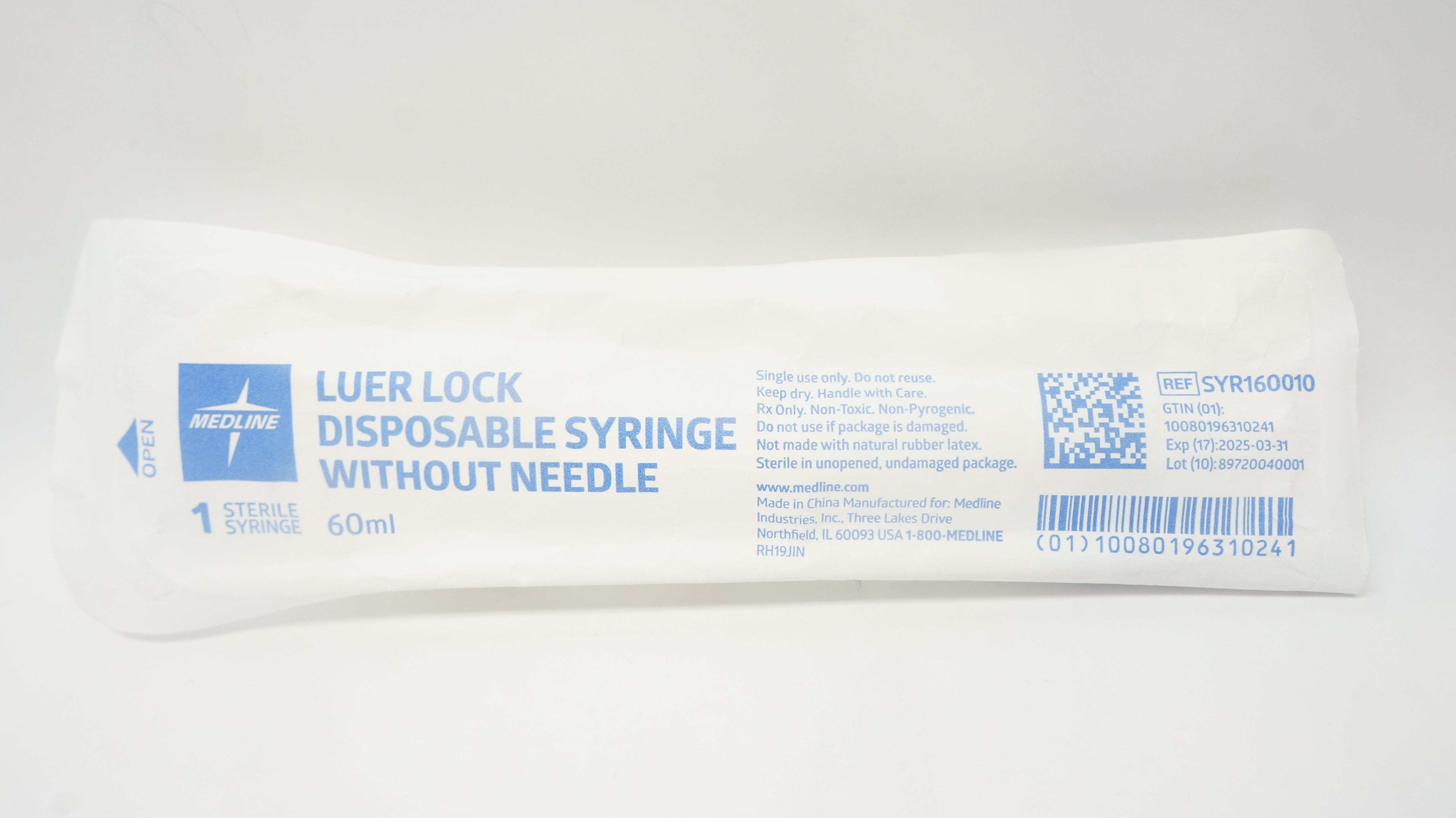 Medline SYR160010 Luer Lock Disposable Syringe Without Ndle 60ml