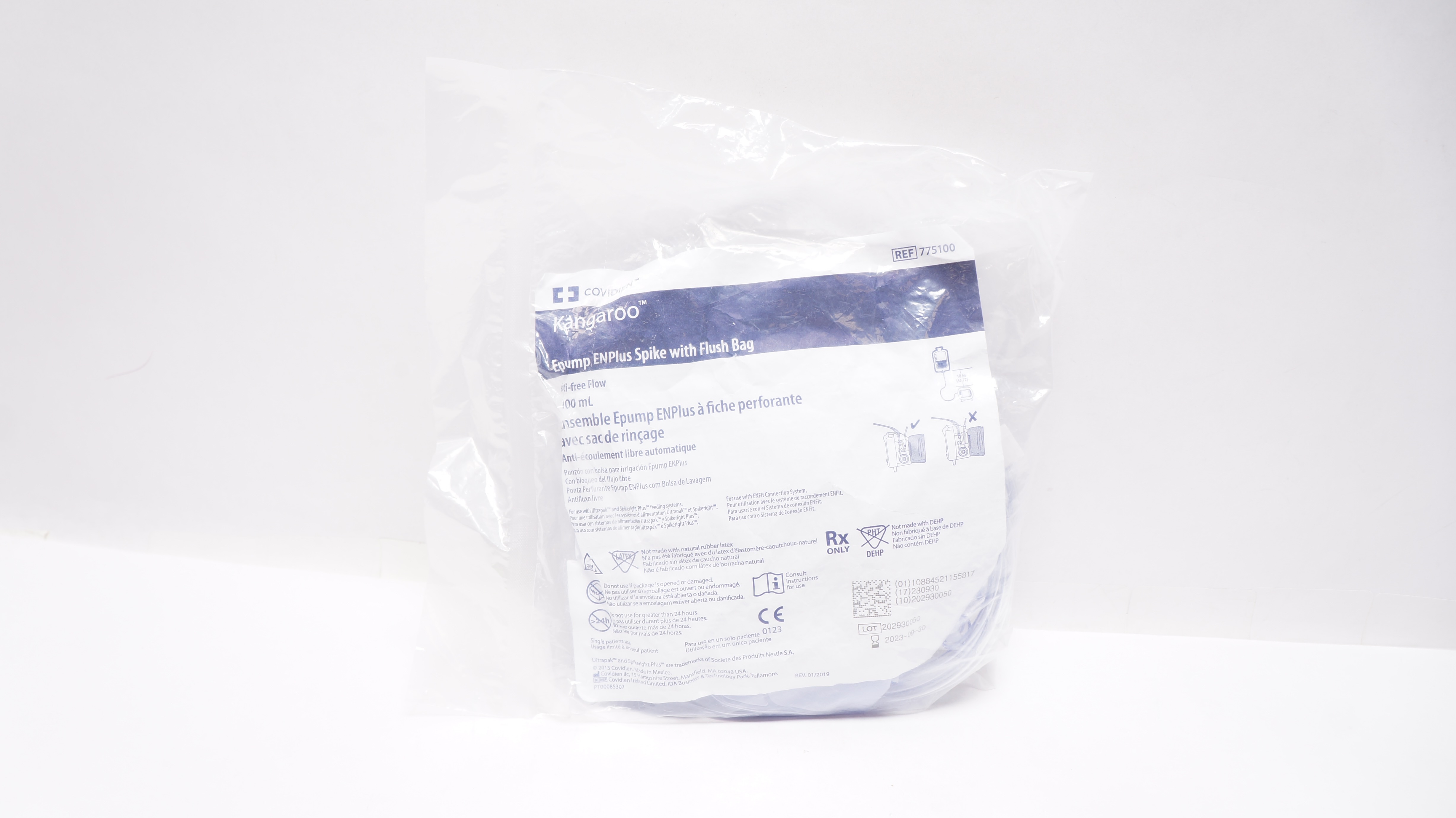 Covidien 775100 Kangaroo Epump ENPlus Spike w Flush Bag Anti-free Flow 1000mL(x)