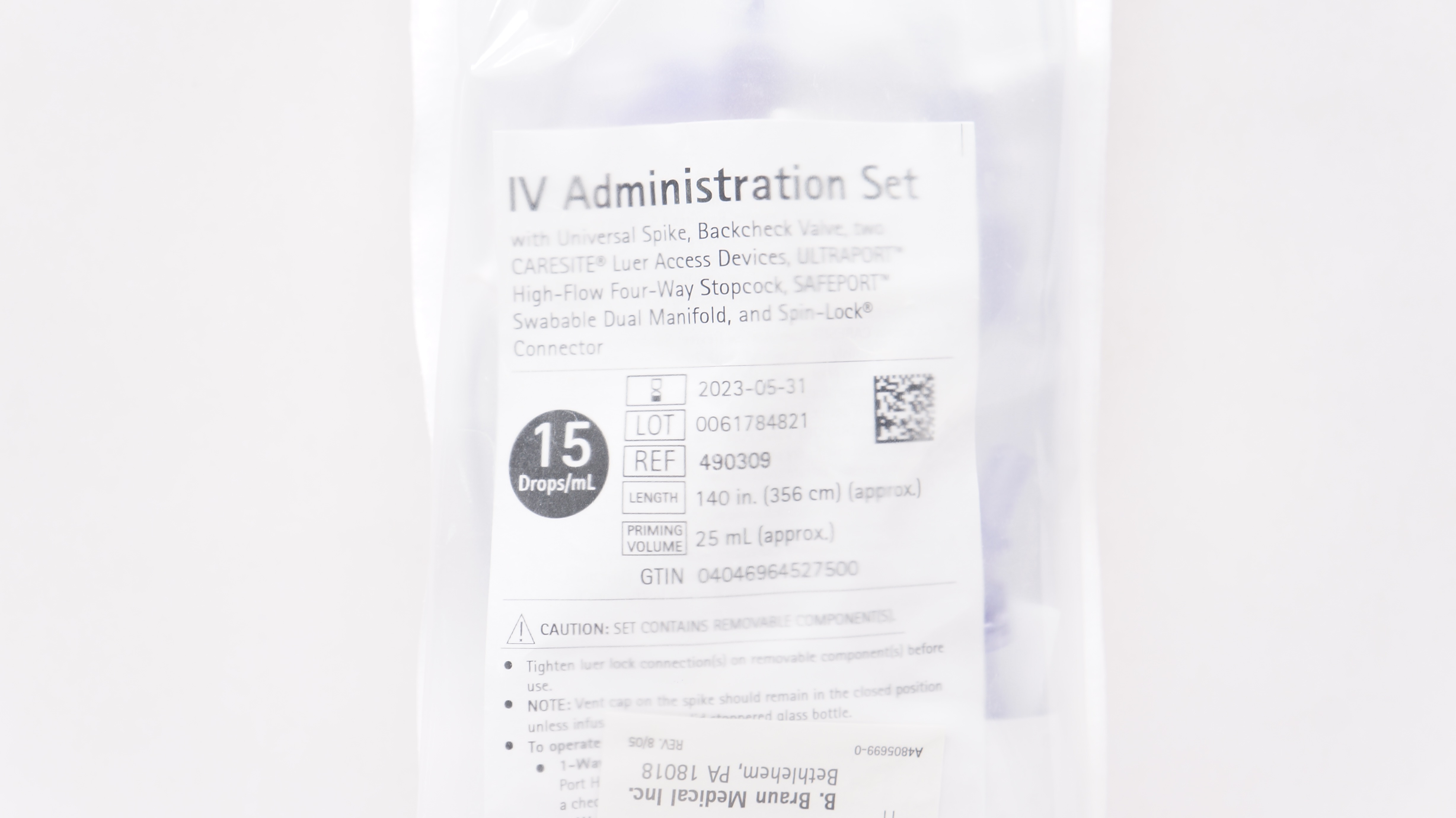 Braun 490309 IV Administration Set 140inch 25ml (approx.) 15Drops/ml (x)