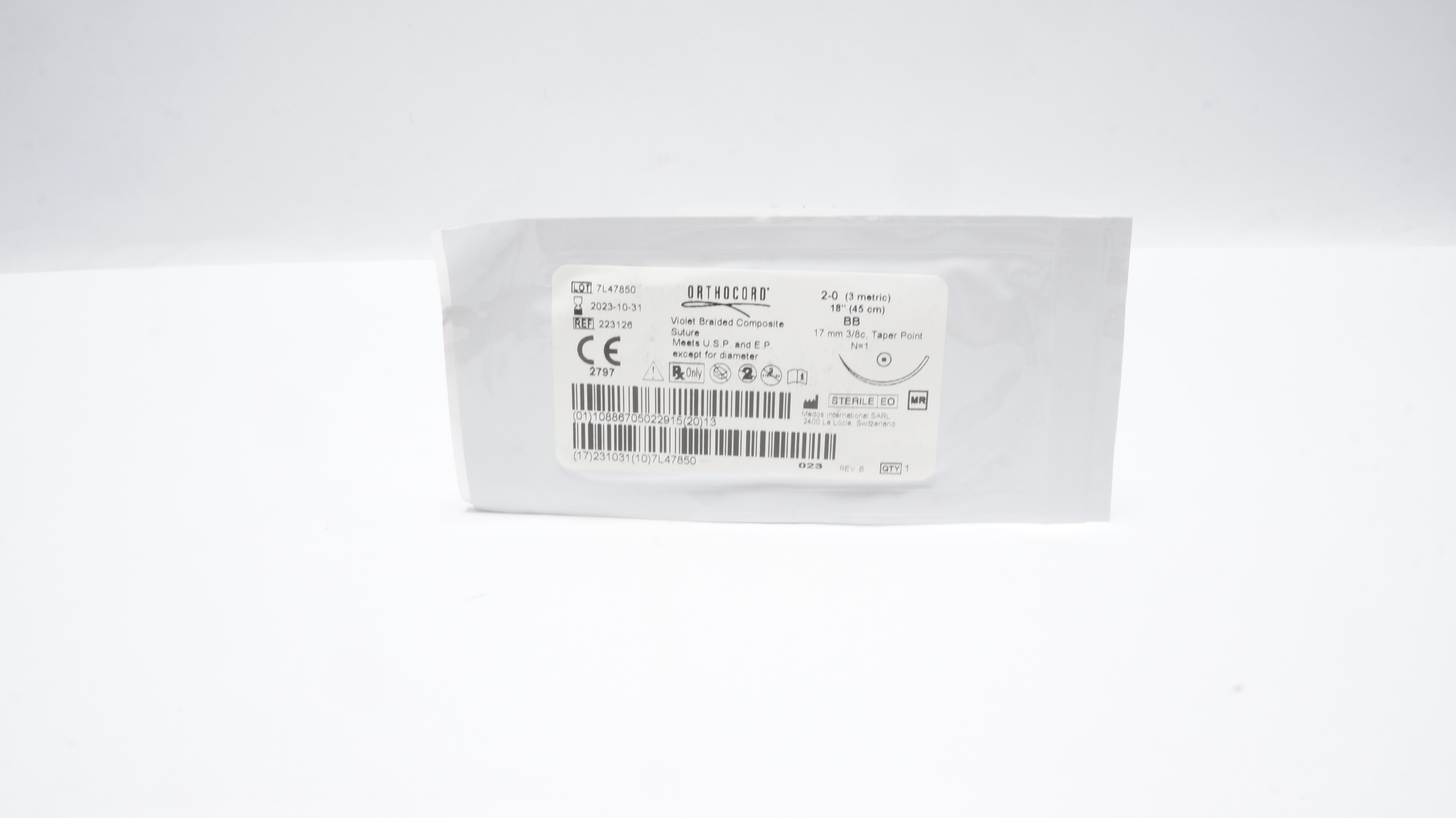 Medos 223126 2-0 Orthocord Braided Stre 18inch BB 17mm 3/8c Taper Point (x)