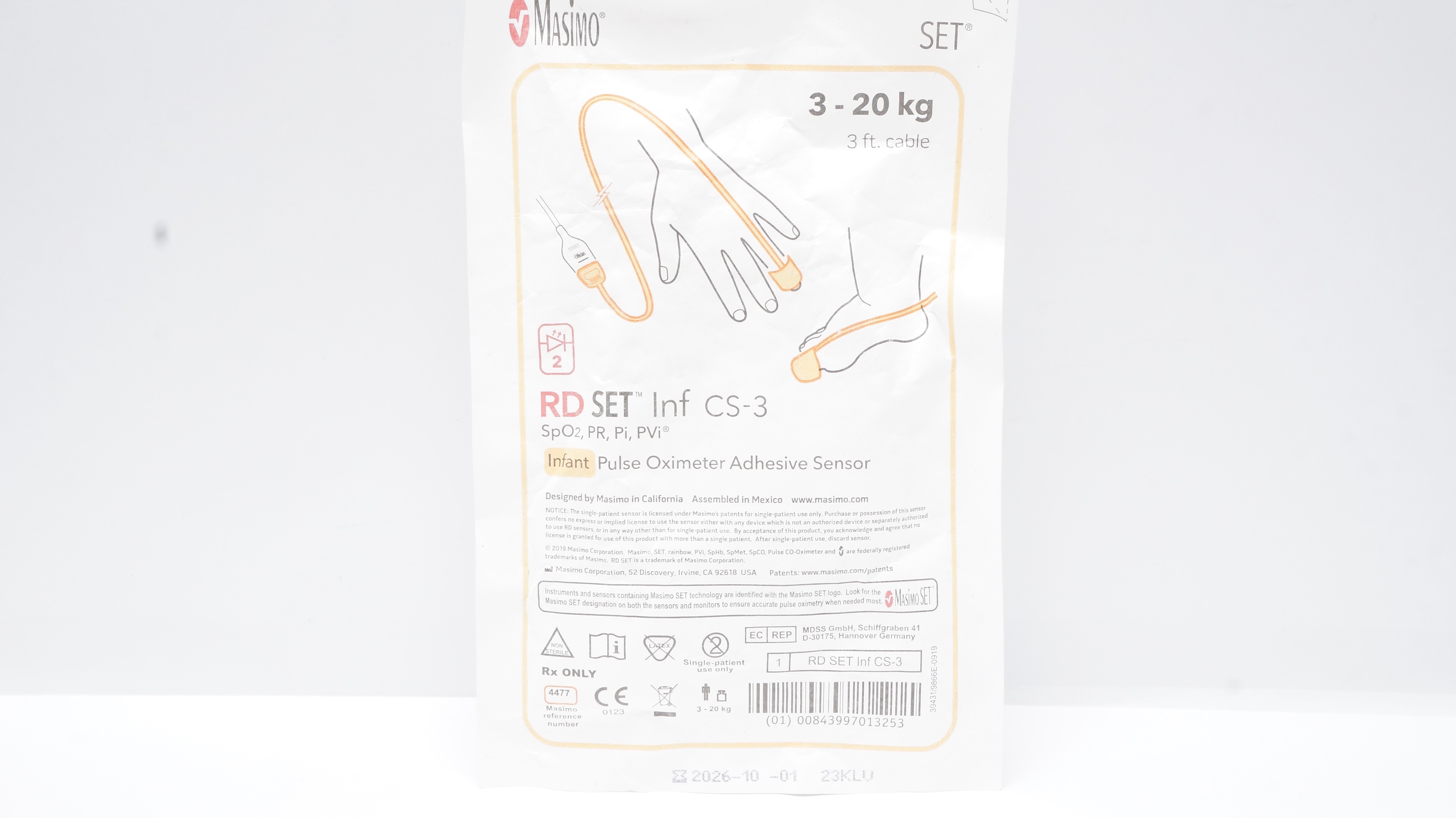 Masimo 4477 RD Set CS-3 Infant Pulse Oximeter Adhesive Sensor 3-20kg