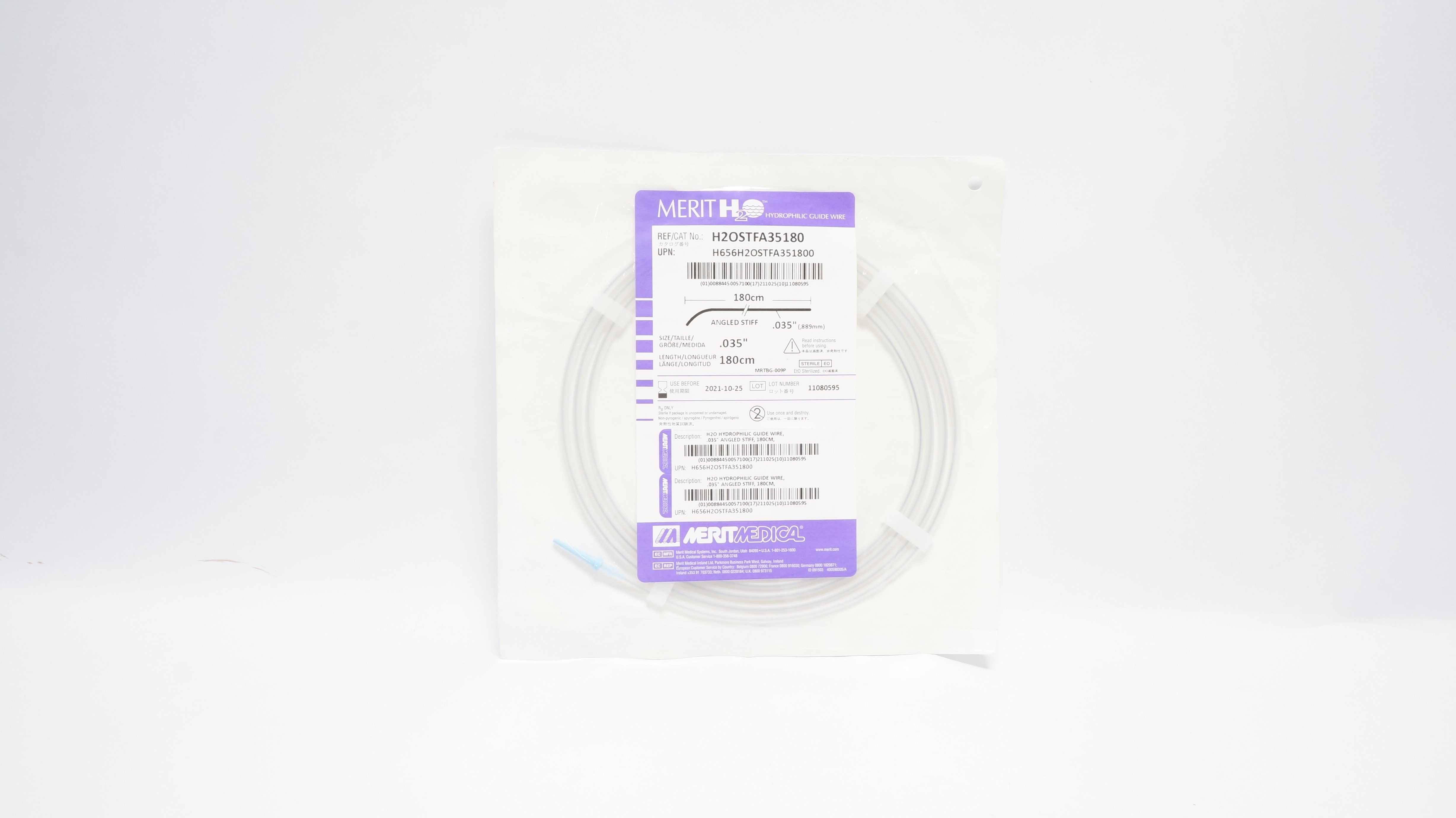 Merit Medical H2OSTFA35180 Merit H2O  Hydrophilic Guide Wire, .035in, 180cm (x)