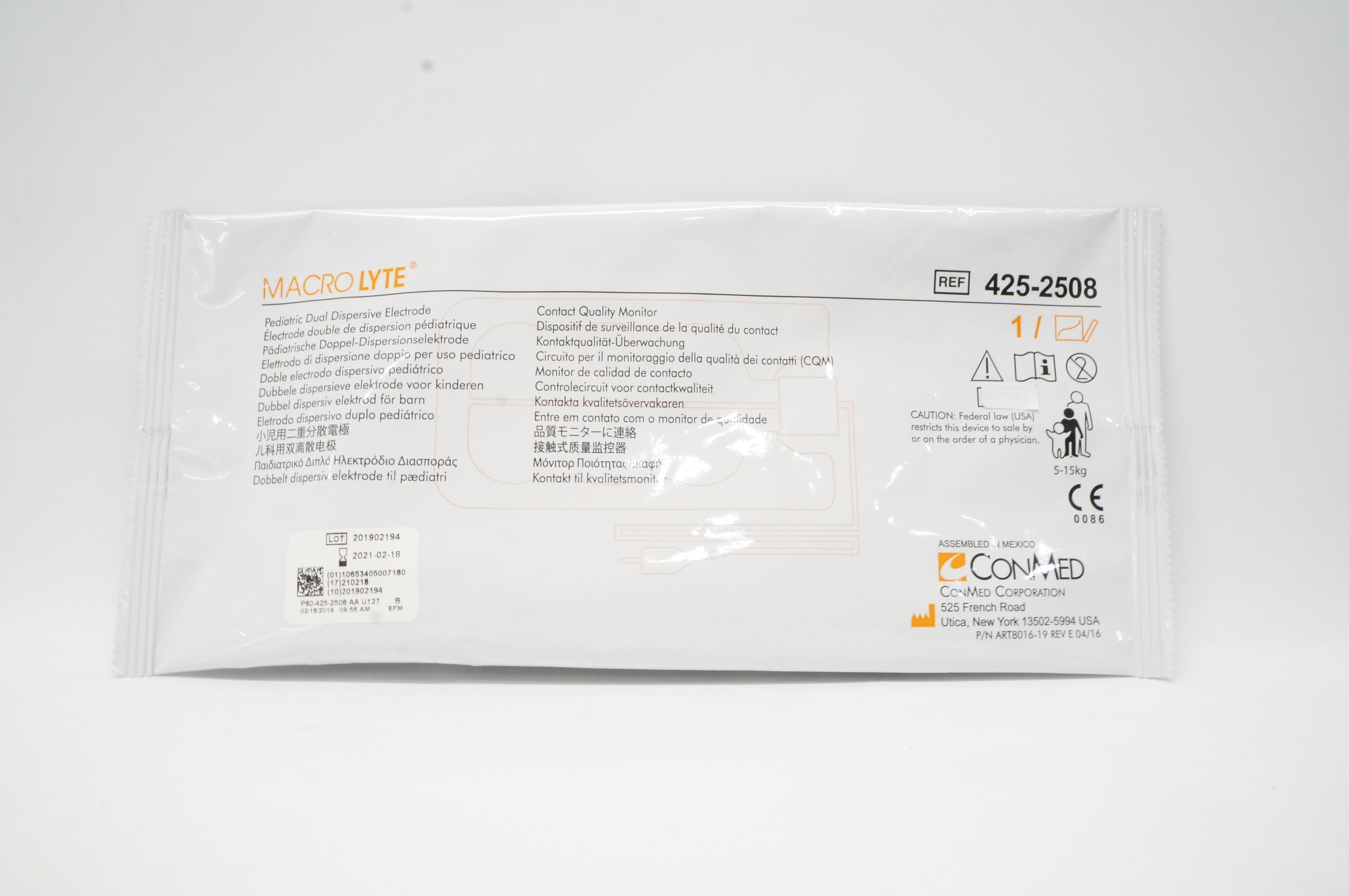ConMed 425-2508 MACROLYTE Pediatric Dual Dispersive Electrode (x)