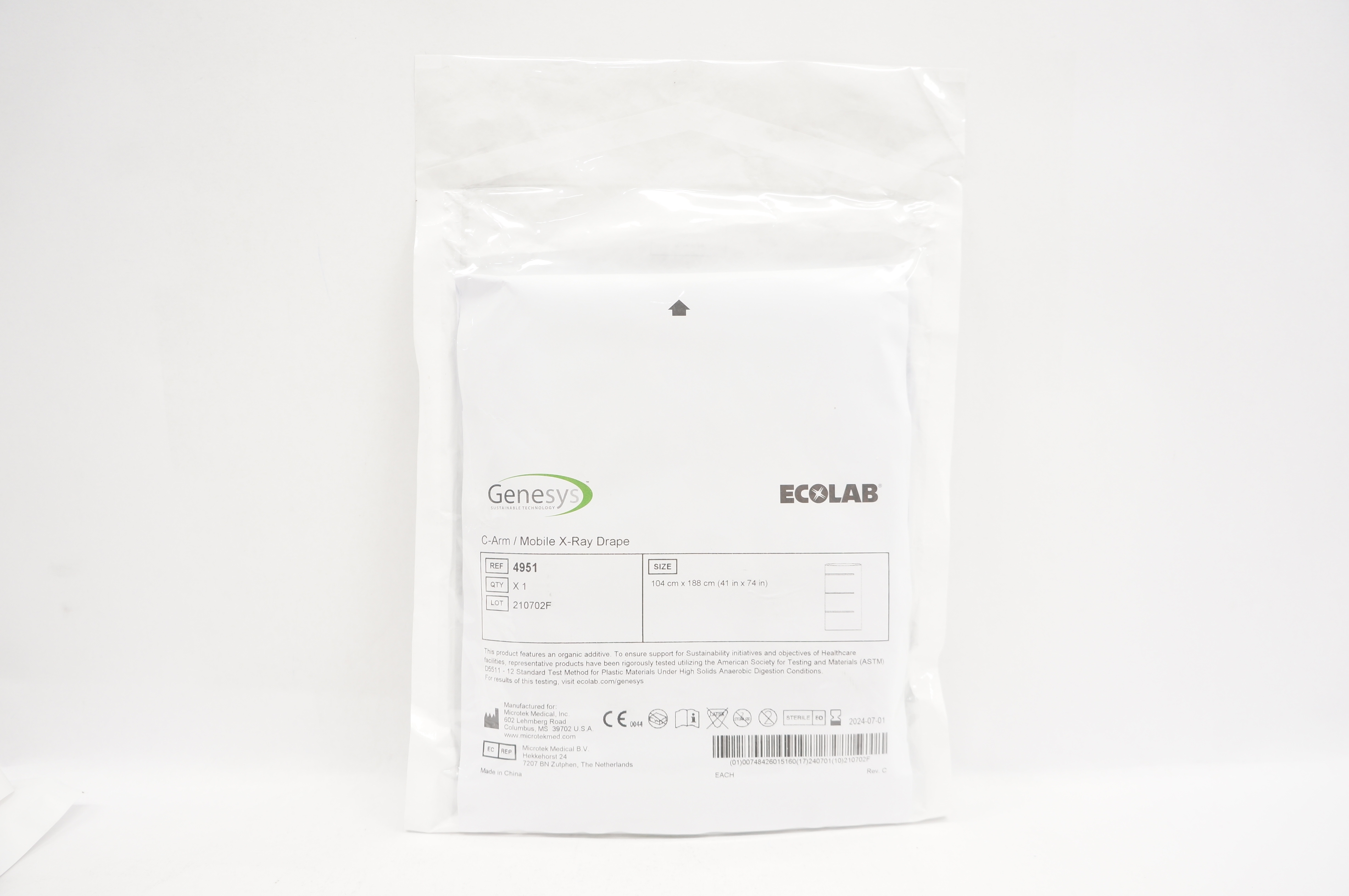 Microtek 4951 Genesys Ecolab C-Arm/Mobile X-Ray Drape 41inch x 74inch