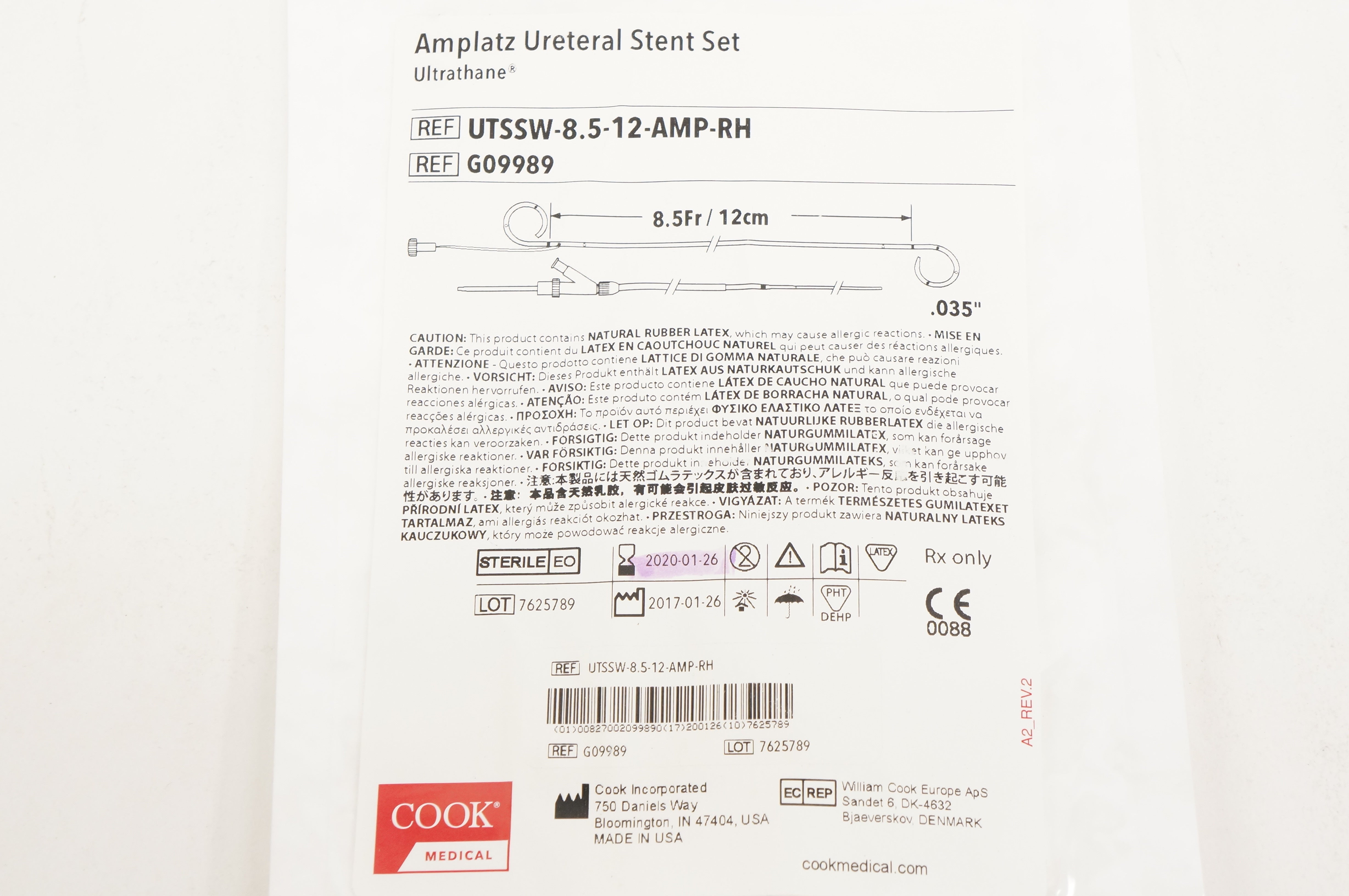 Cook Medical G09989 Amplatz Ureteral Stnt Set 8.5Fr x 12cm x .035inch (x)