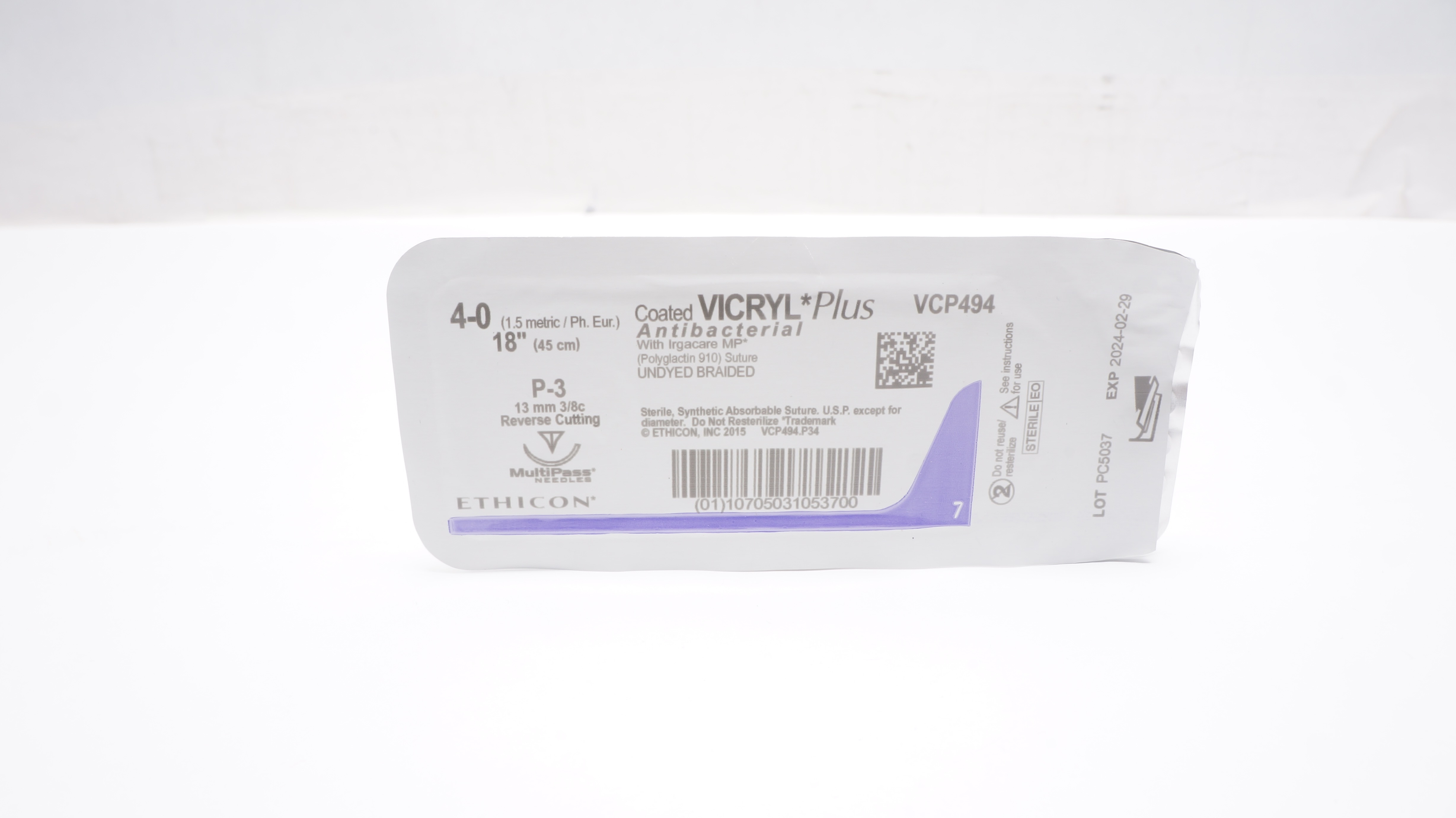 Ethicon VCP494 4-0 Coated Vicryl Stre P-3 13mm 3/8c Reverse Cutting, 18inch(x)