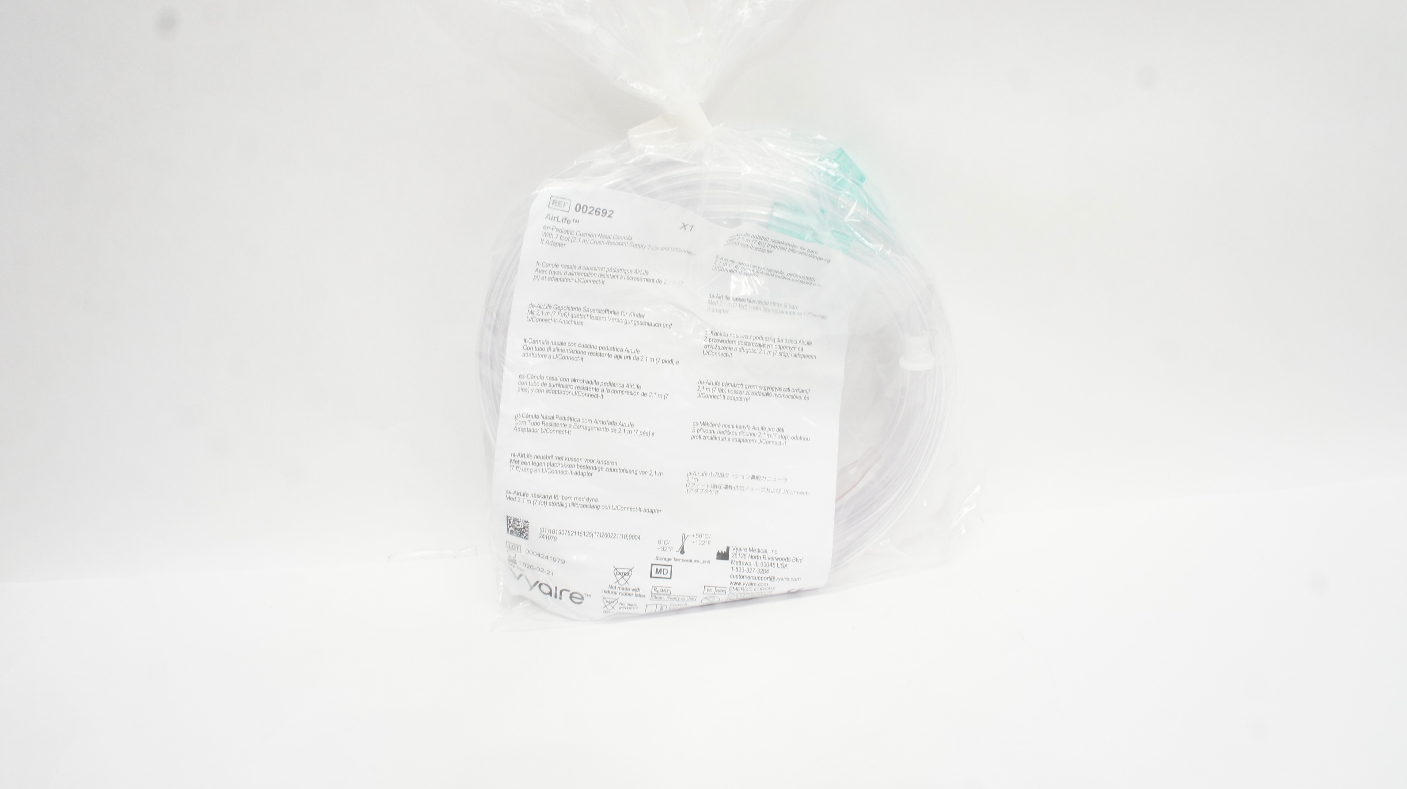 Vyaire 002692 Airlife Pediatric Cushion Nasal Cannula w/7 ft. Tube & Adapter