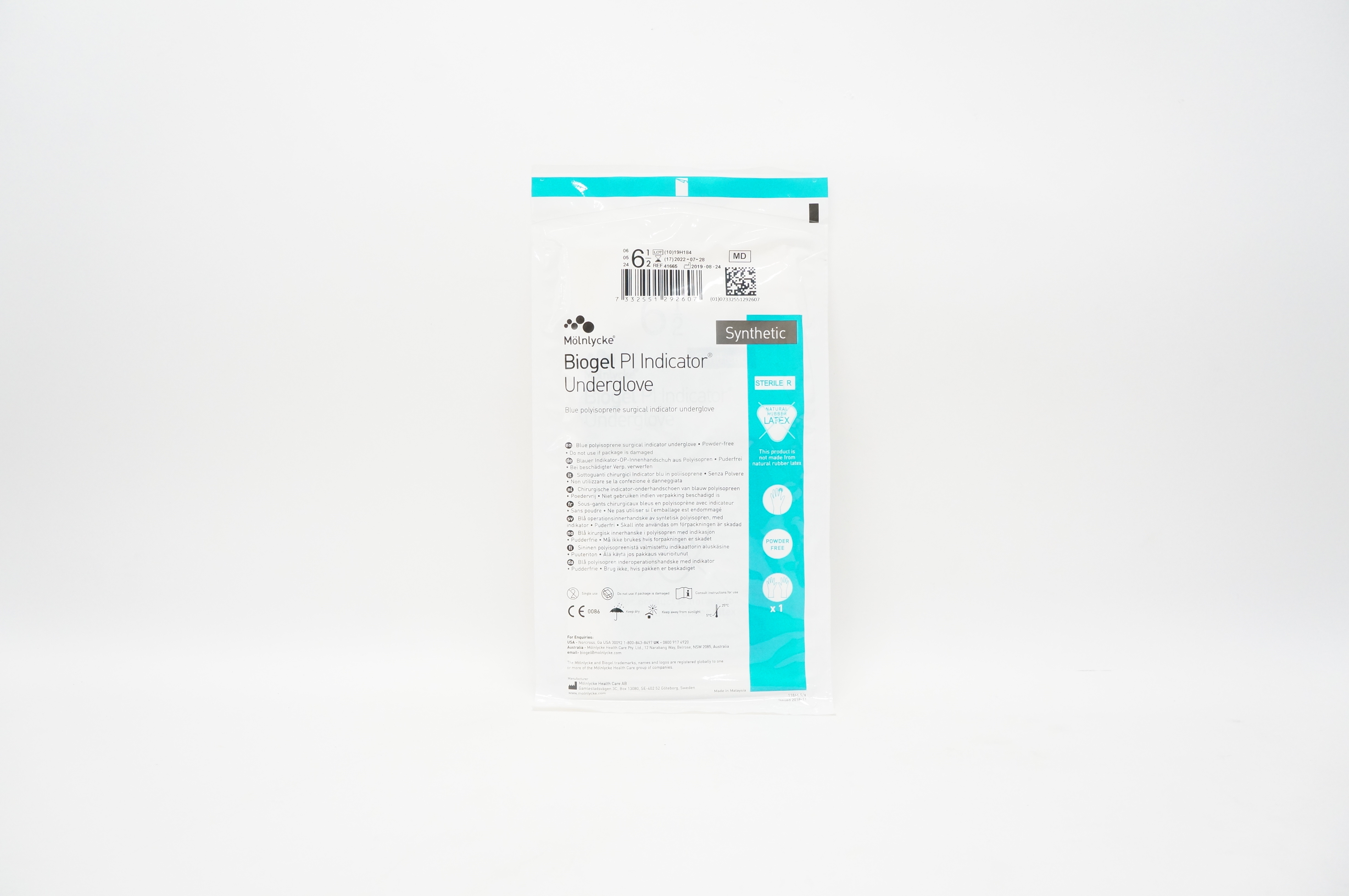 Mölnlycke HealthCare 41665 Biogel Pl Surgical Indicator Underglove, Size 6-1/2