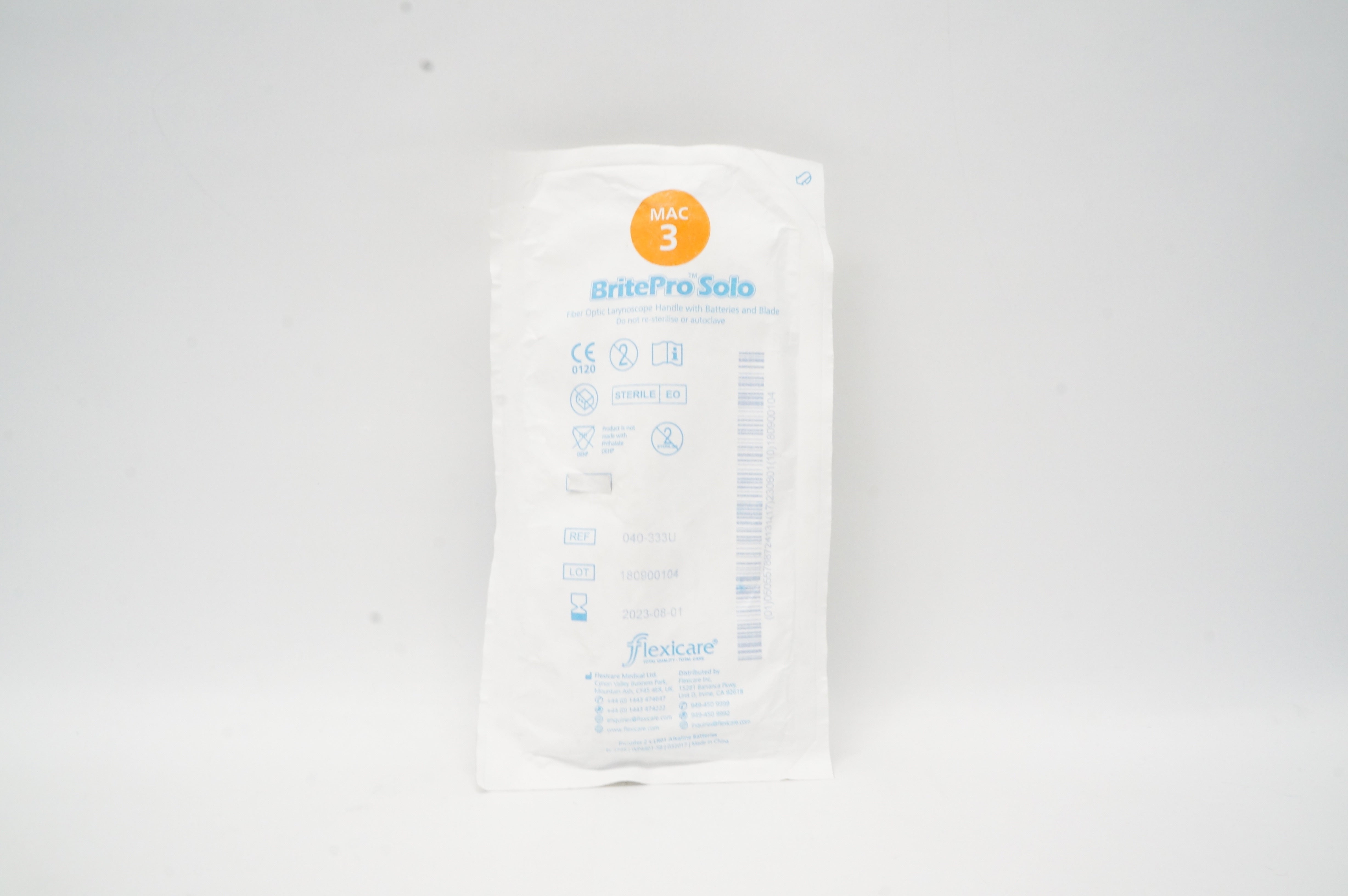 Flexicare 040-333U BritePro Solo Fiber Optic Larynoscope Handle Mac 3