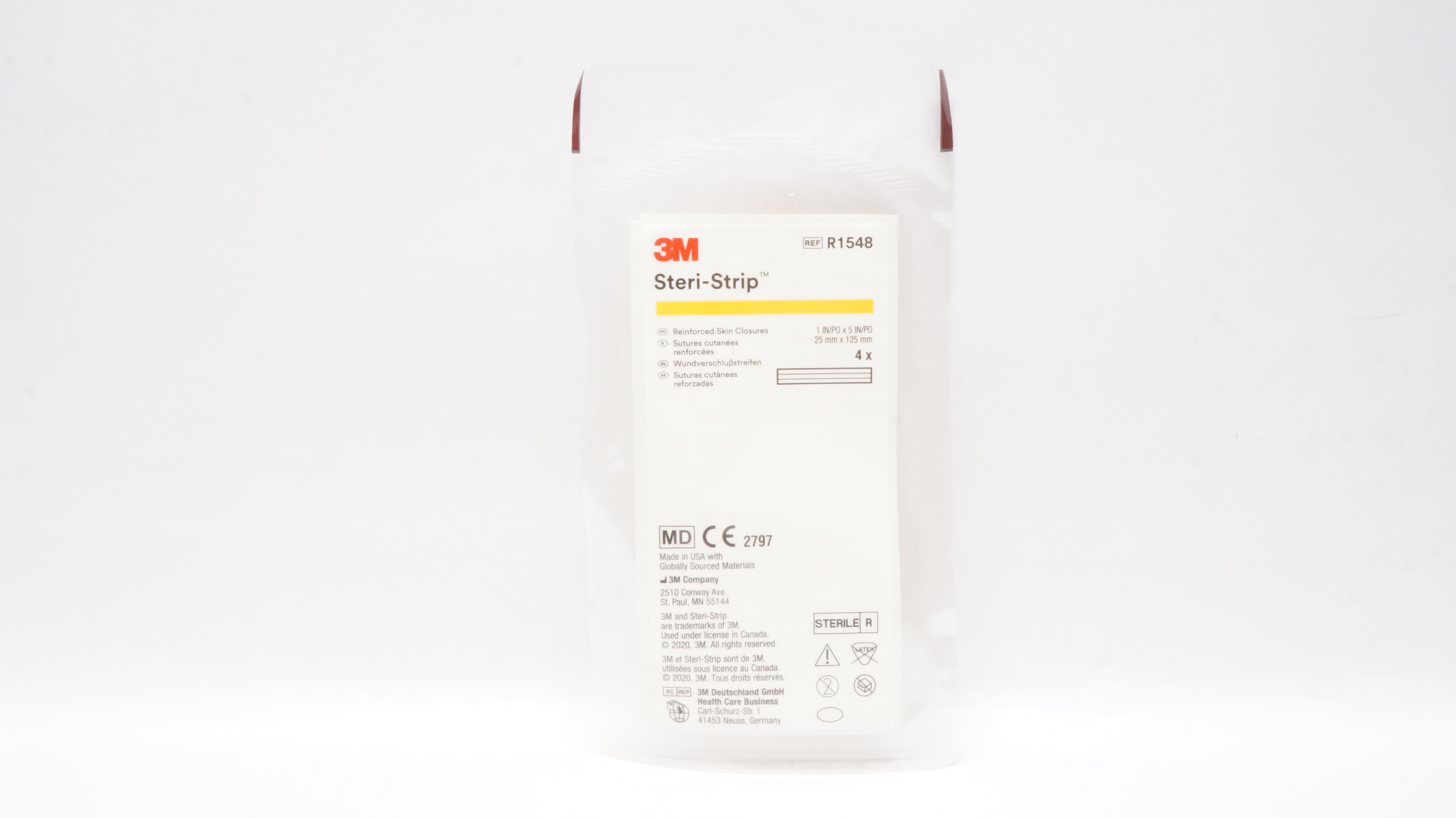 3M R1548 Steri-Strip Reinforced Skin Closures 1inch x 5inch - Pack of 4