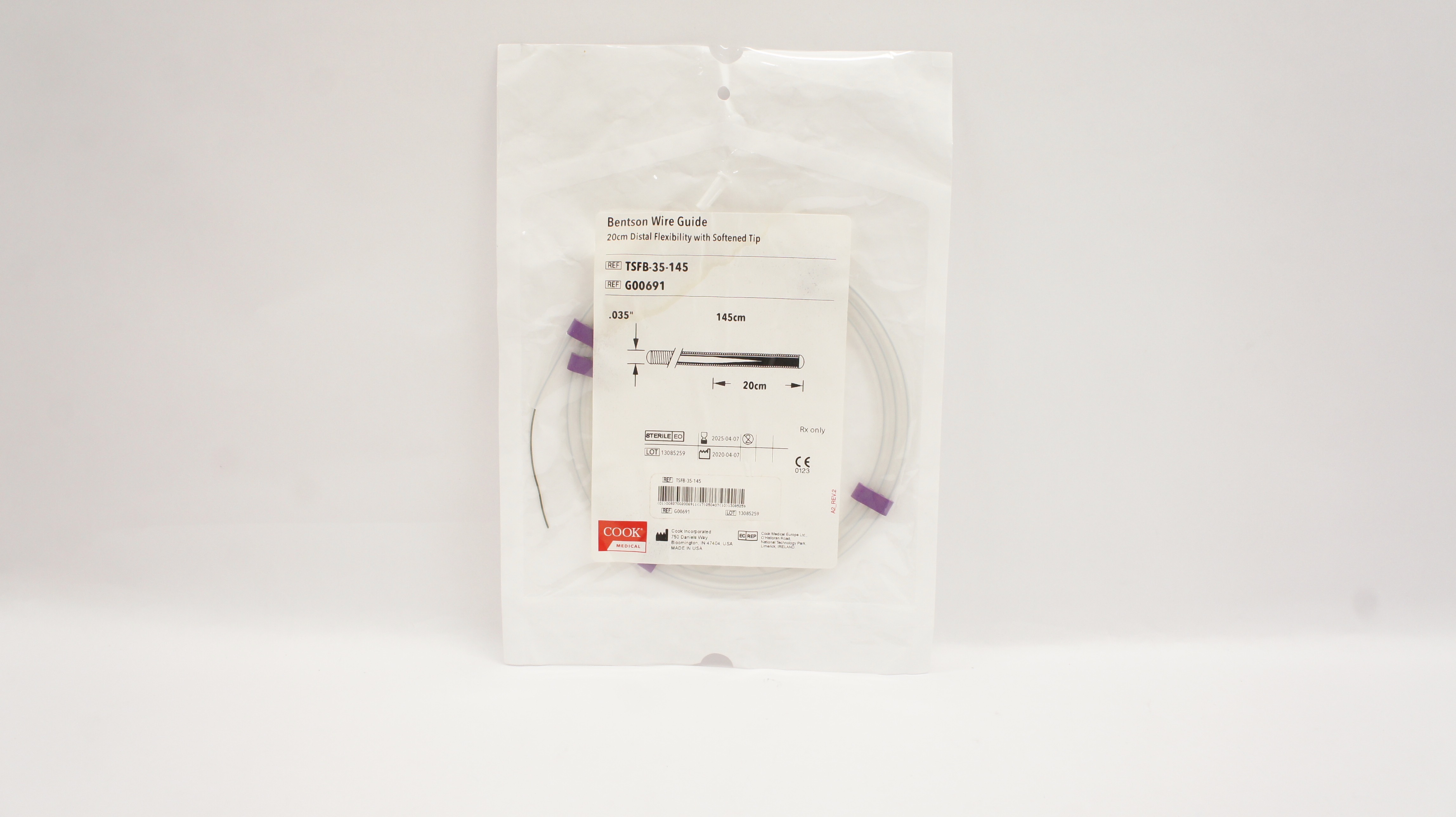 Cook Medical G00691 Bentson Wire Guide .035inch x 145cm x 20cm