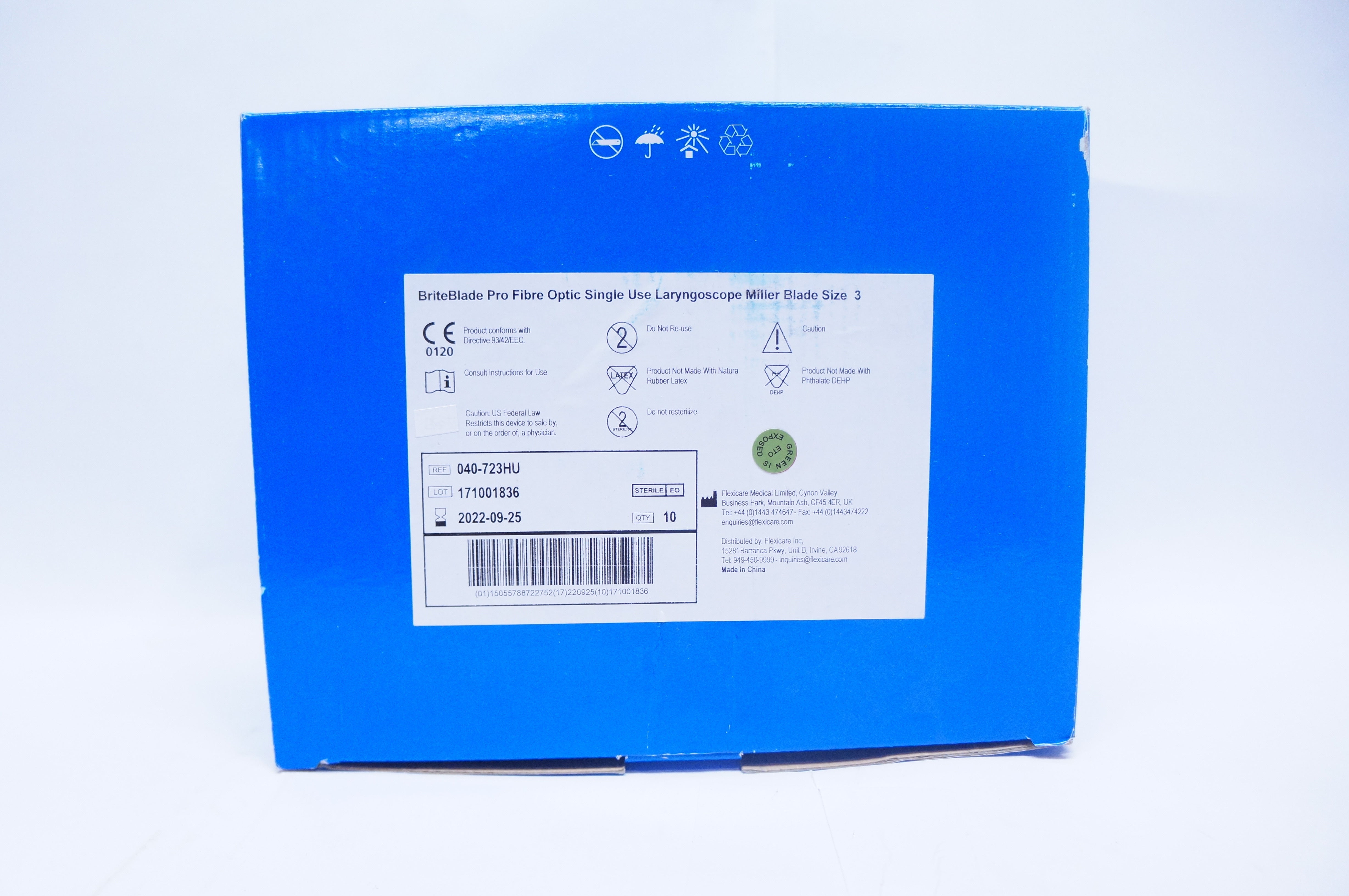 Flexicare Medical 040-723HU BriteBlade Pro Fibre Optic, Miller 3 - Box of 10