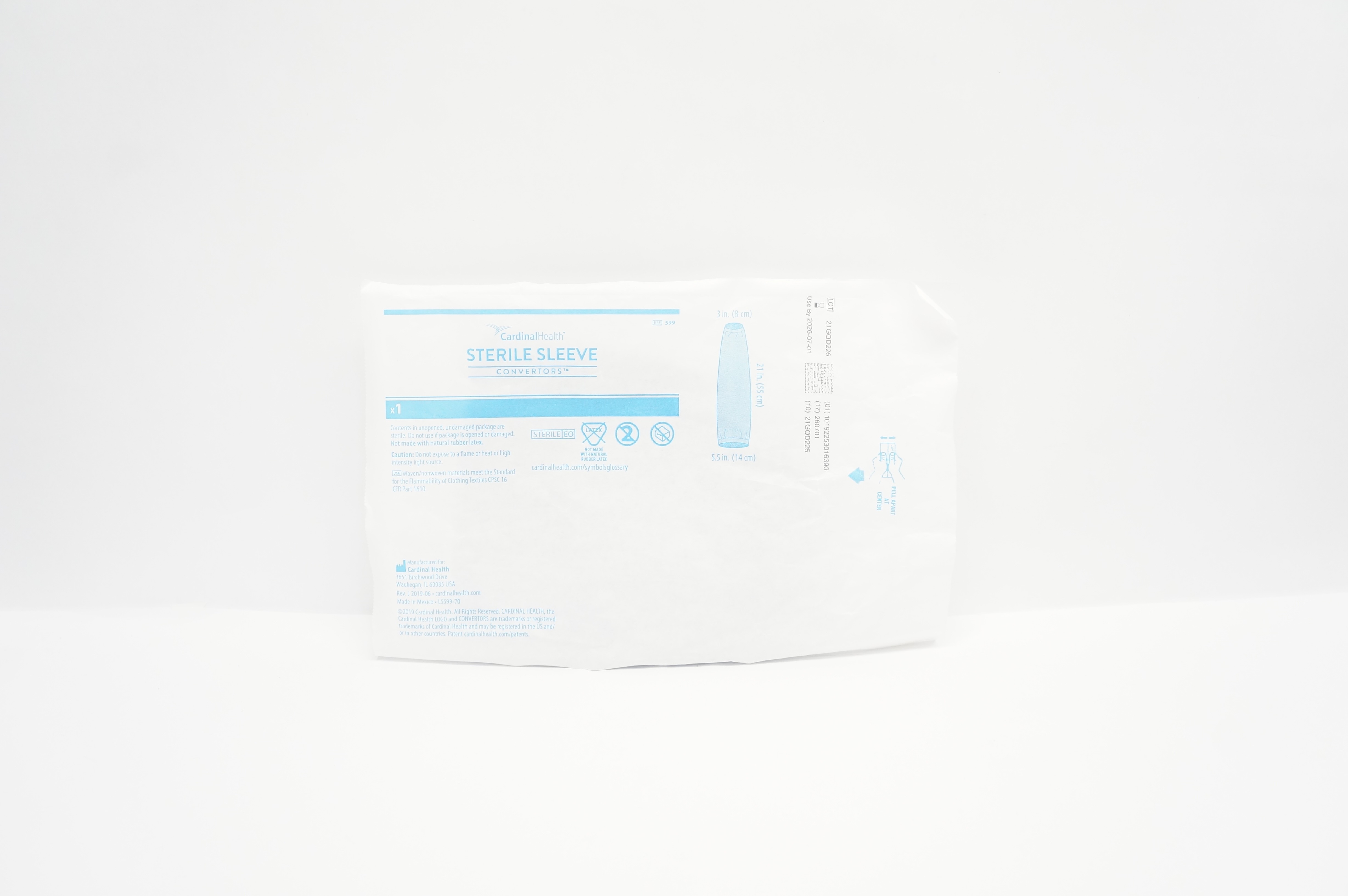 Cardinal Health 599 Convertors Sterile Sleeve 3 inch x 21 inch x 5.5 inch