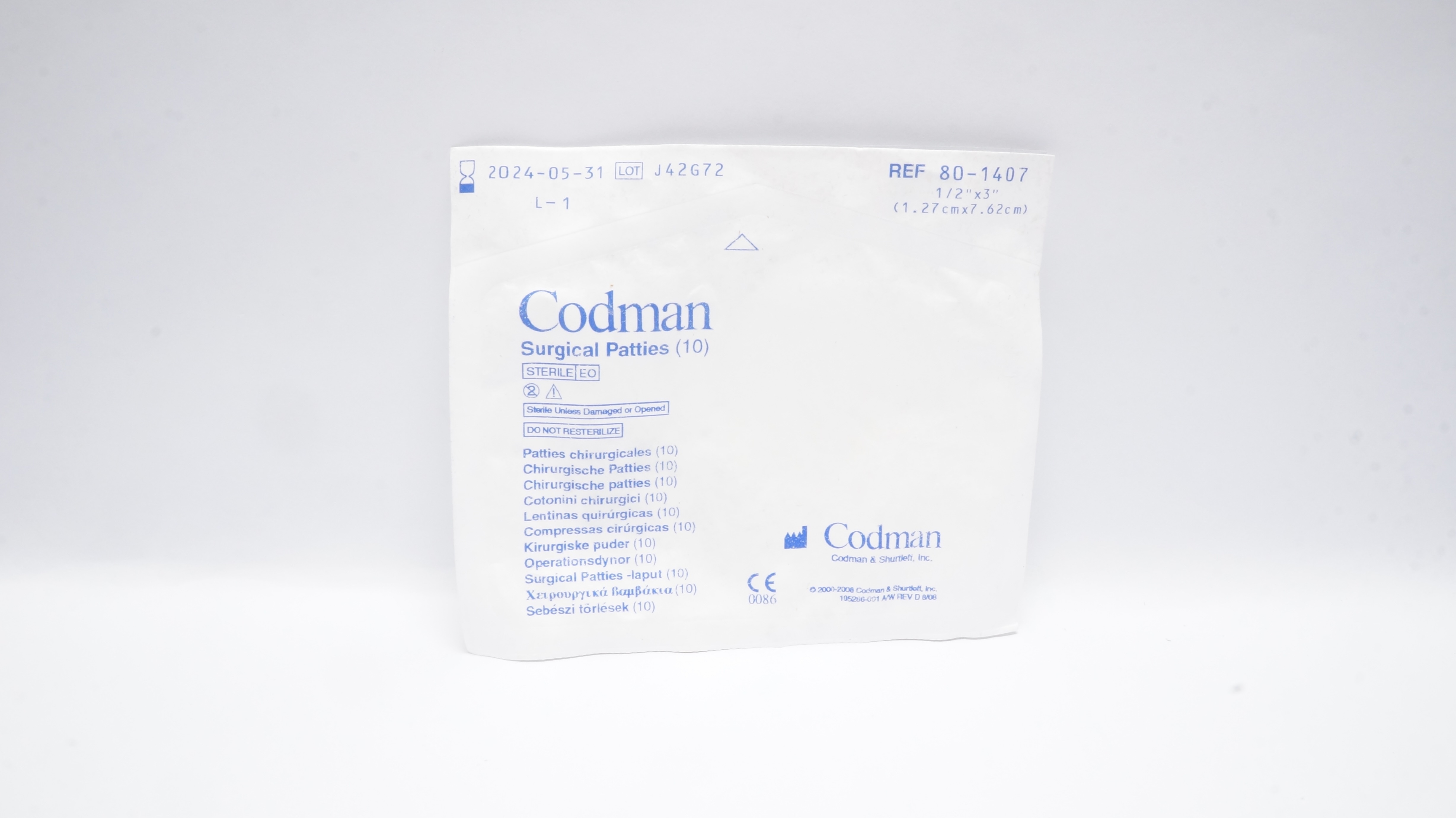 Codman 80-1407 Surgical Patties 1/2inch x 3 inch (x) - Pack of 10