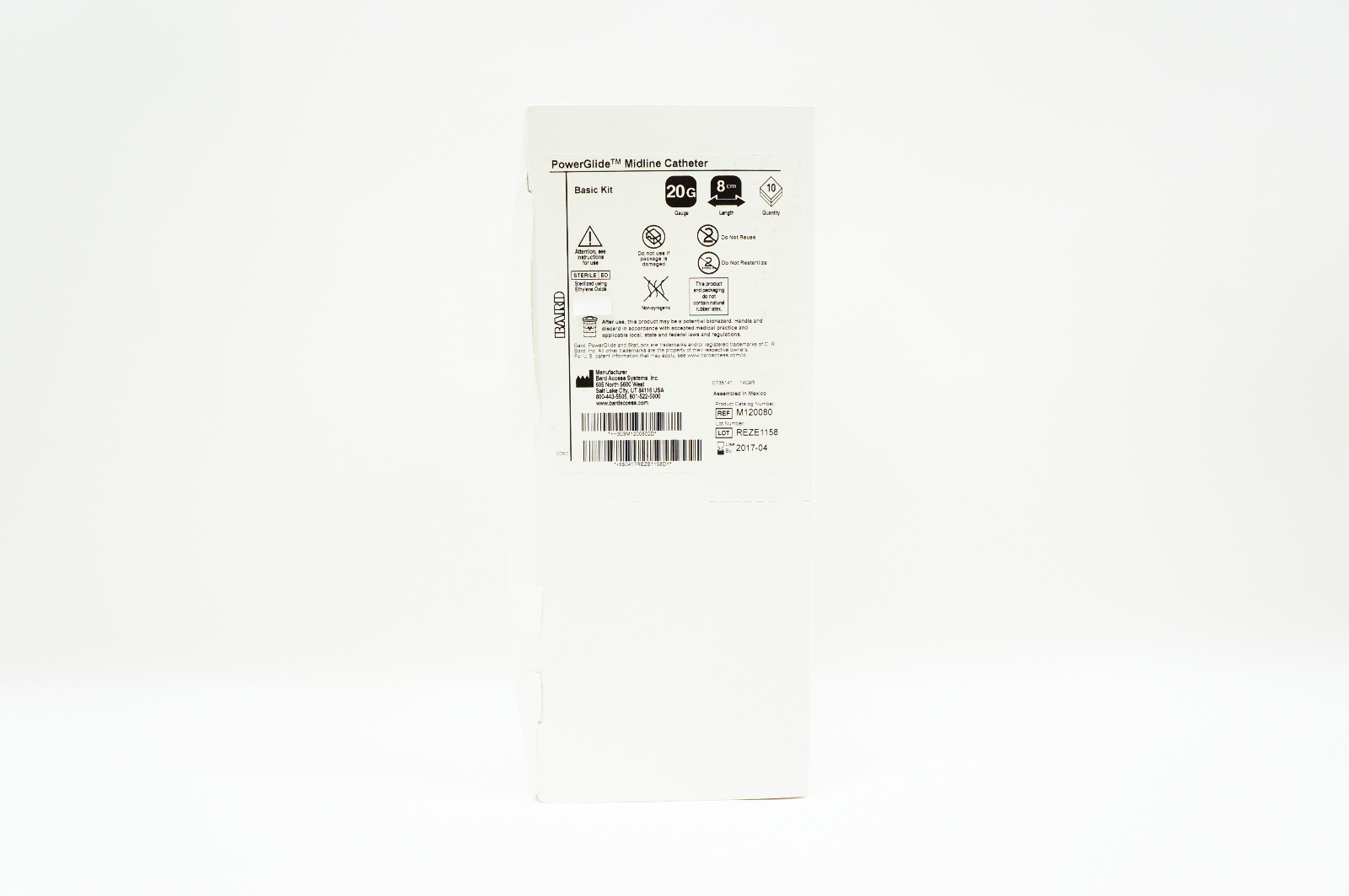 Bard M120080 PowerGlide Midline Cath. 20G x 8cm (x) - Box of 10