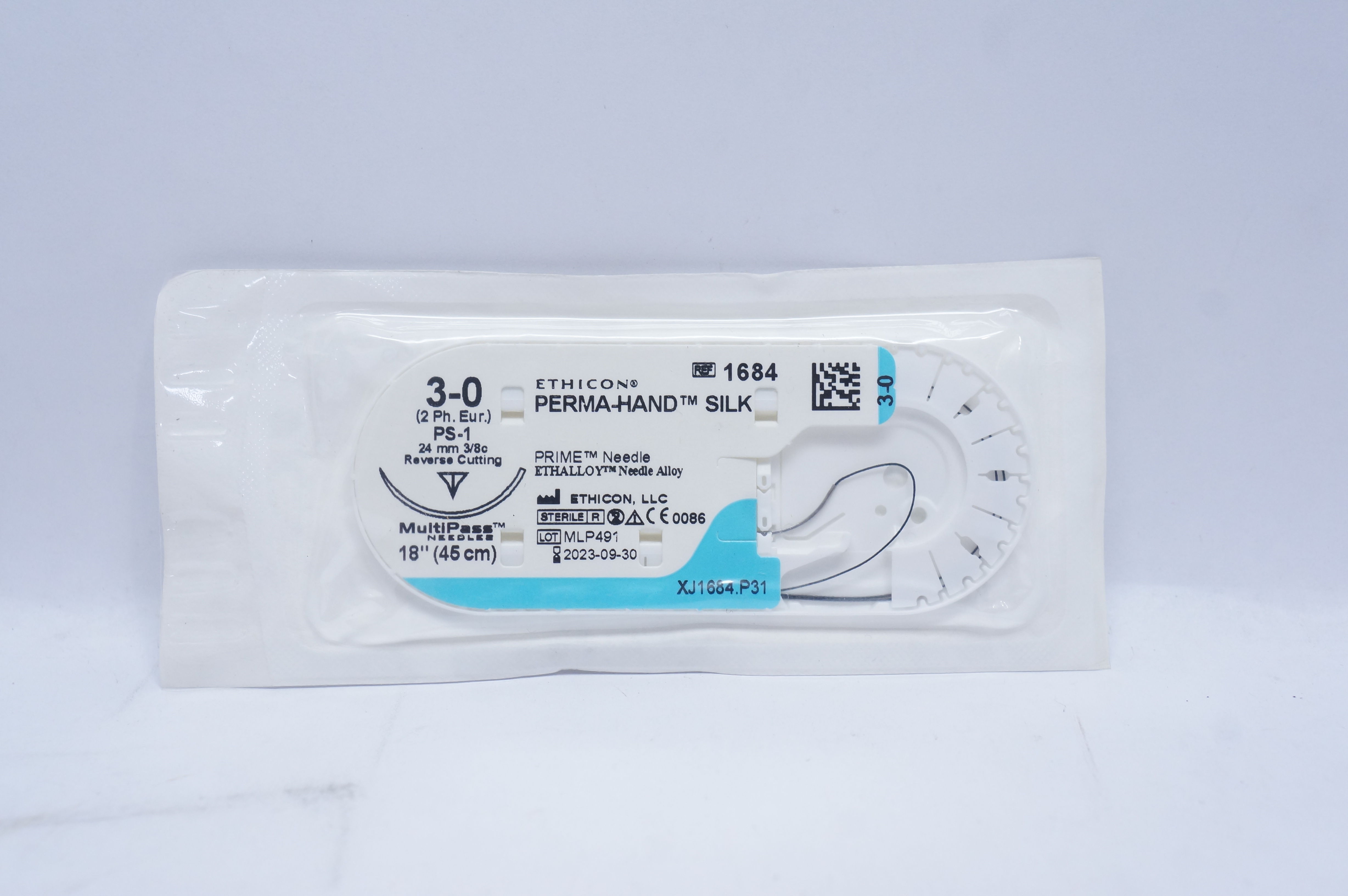 Ethicon 1684 3-0 PERMA-HAND SILK, PS-1, 24mm 3/8c Reverse Cutting, 18inch