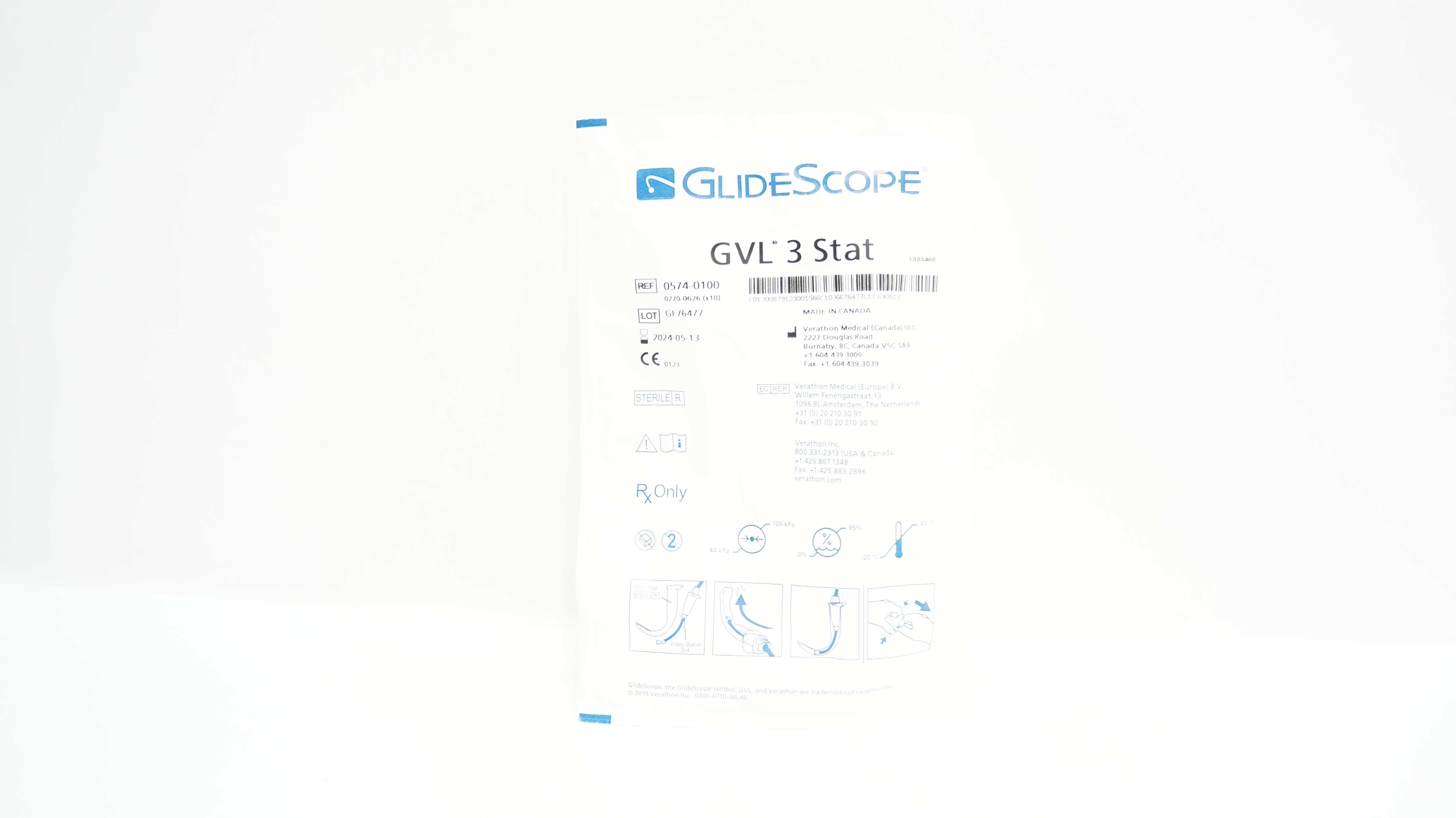 Verathon Medical 0574-0100 GlideScope GVL 3 Stat Video Laryngoscope