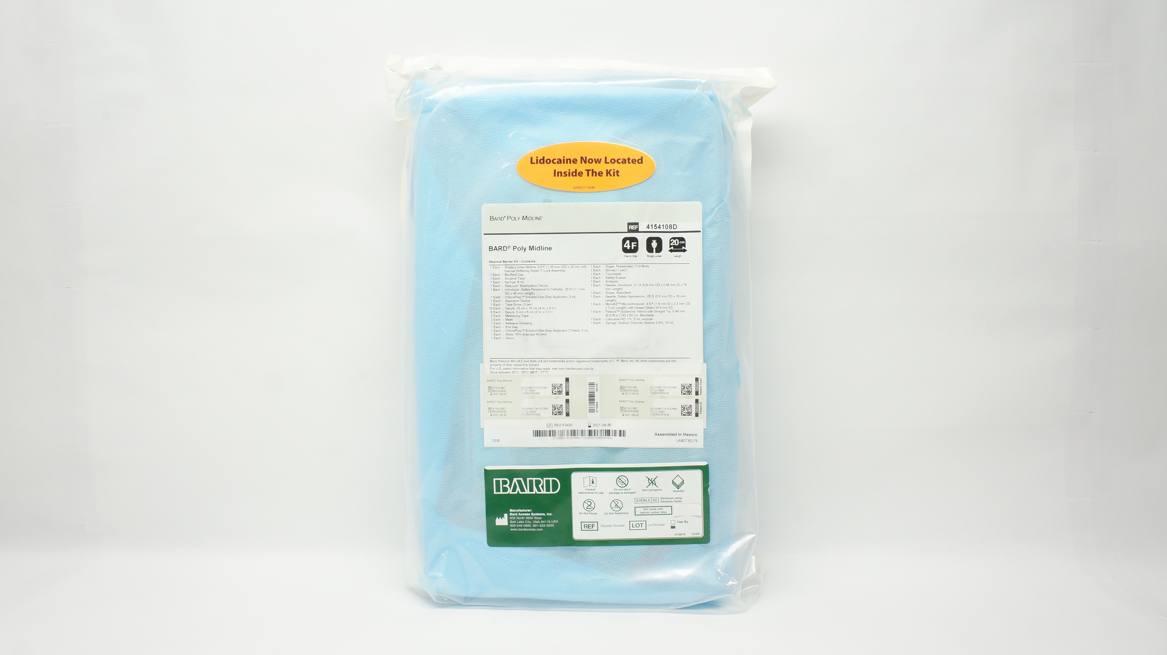 Bard 4154108D Poly Midline Maximal Barrier Kit Single-Lumen 4F x 20cm (x)