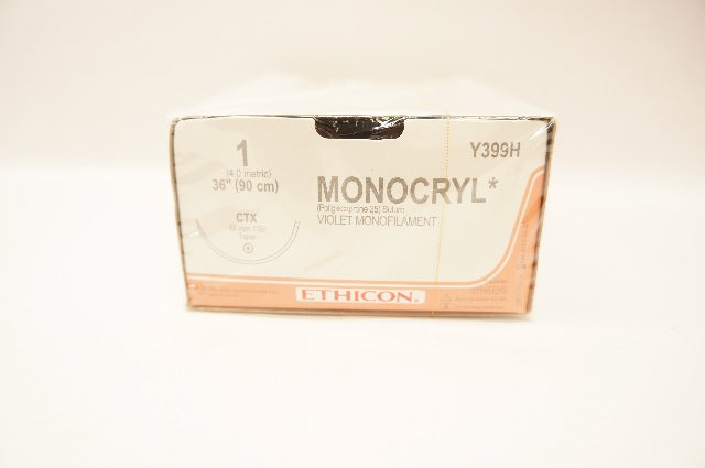 Ethicon Y399H 1 Monocryl Stre CTX 48mm 1/2c Taper, 36inch (x) - Box of 36