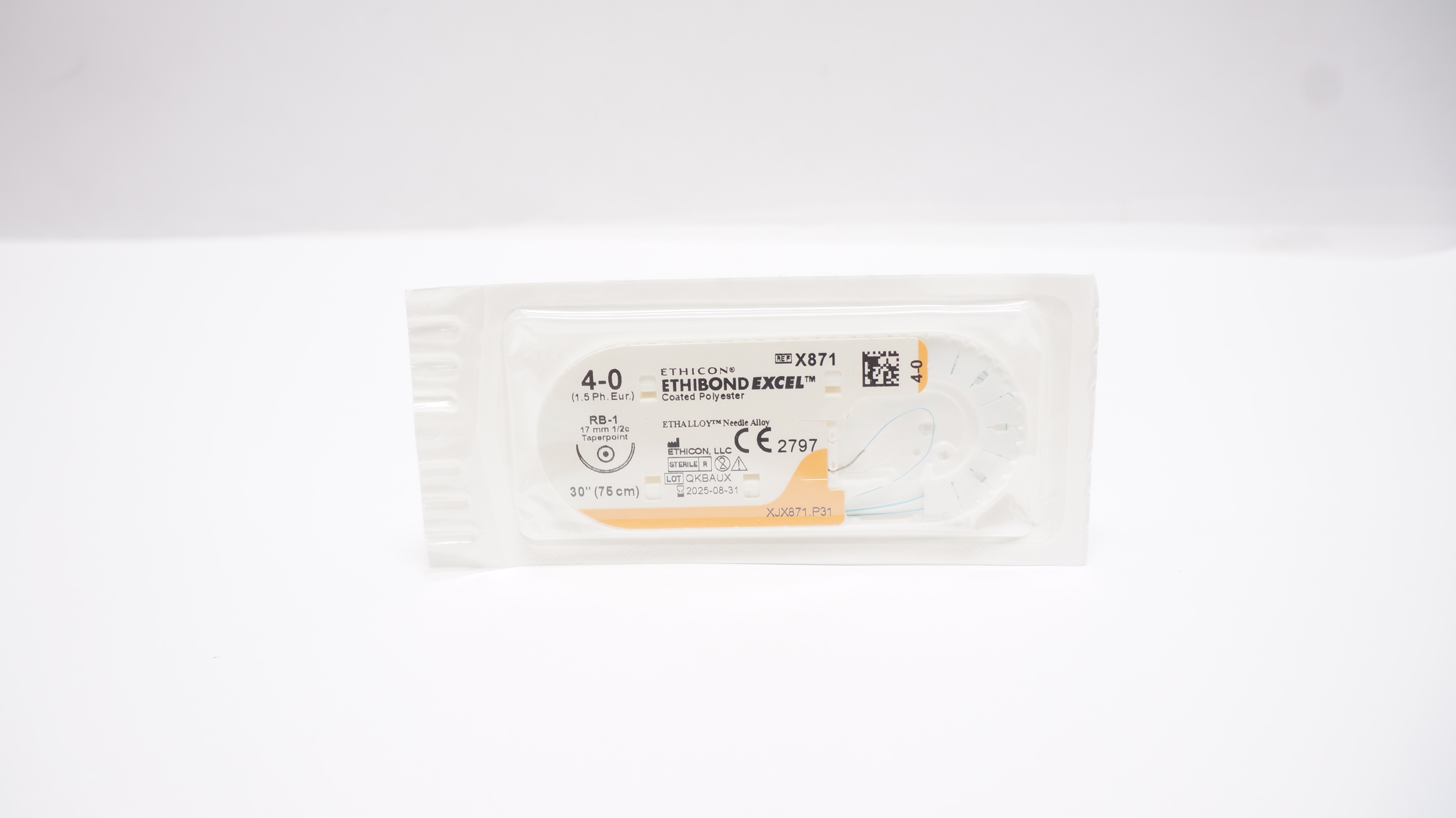 Ethicon X871 4-0 ETHIBOND EXCEL Polyester, RB-1, 17mm 1/2c Taper,  30inch