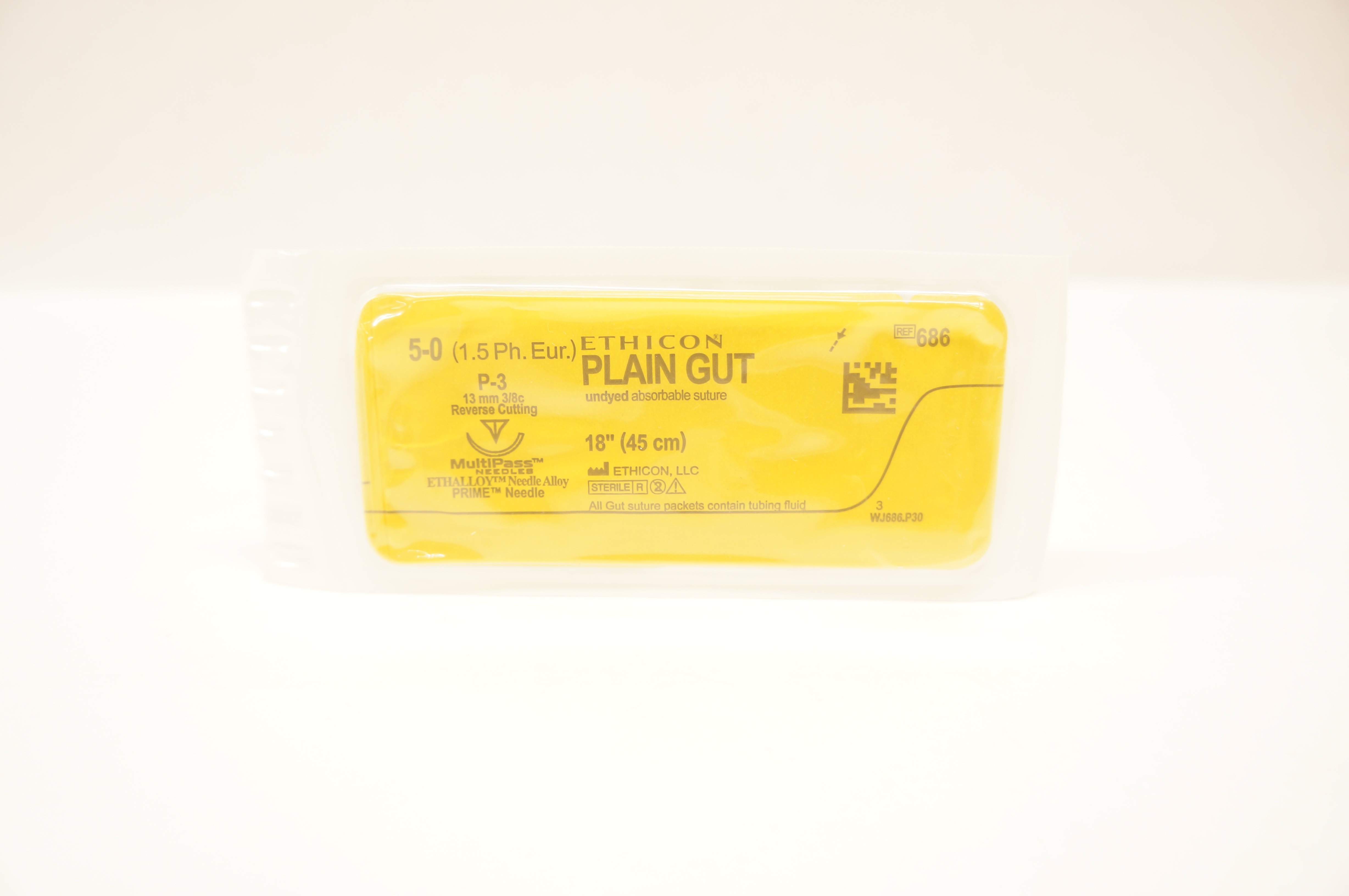 Ethicon 686 5-0 Plain Gut Absorbable Stre P-3 13mm 3/8c Reverse Cutting, 18inch
